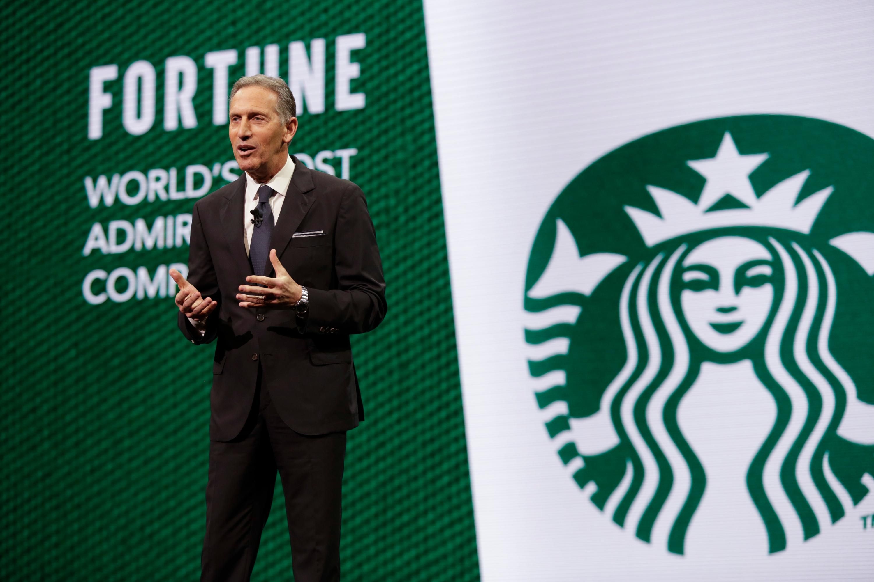 Howard Schultz speaks during a Starbucks shareholder meeting