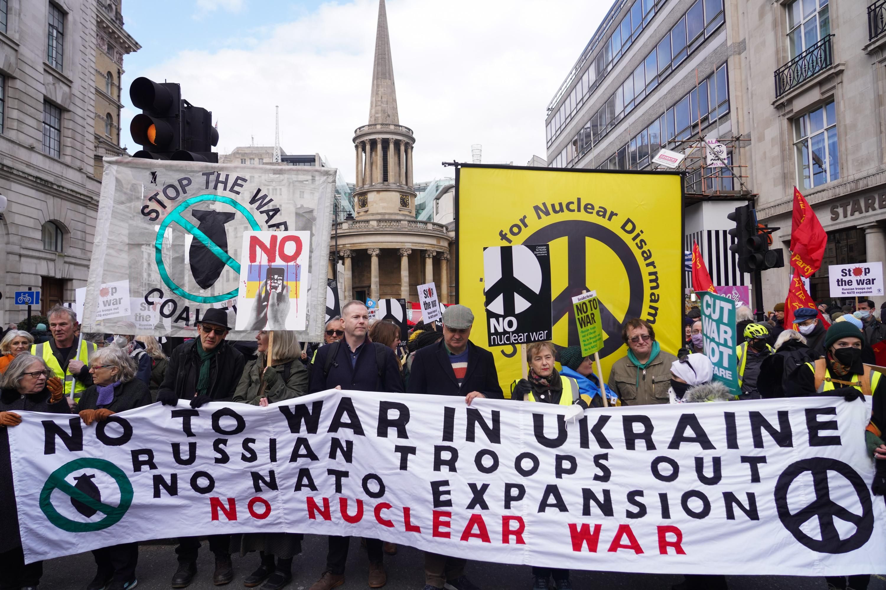 Thousands turned out to march for peace in Ukraine on February 6, 2022 in central London