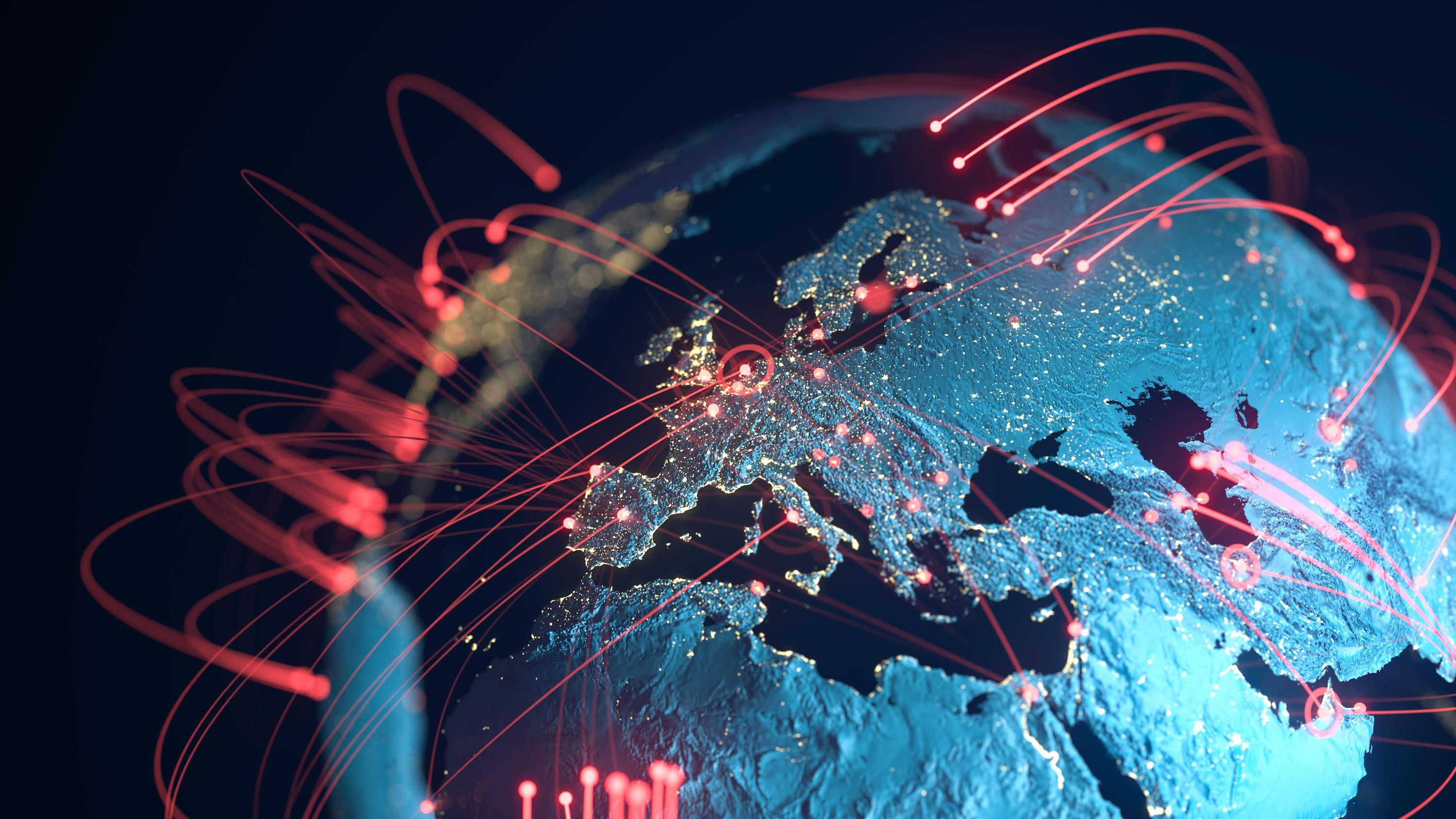 Image of Earth illustrating global networks and big data