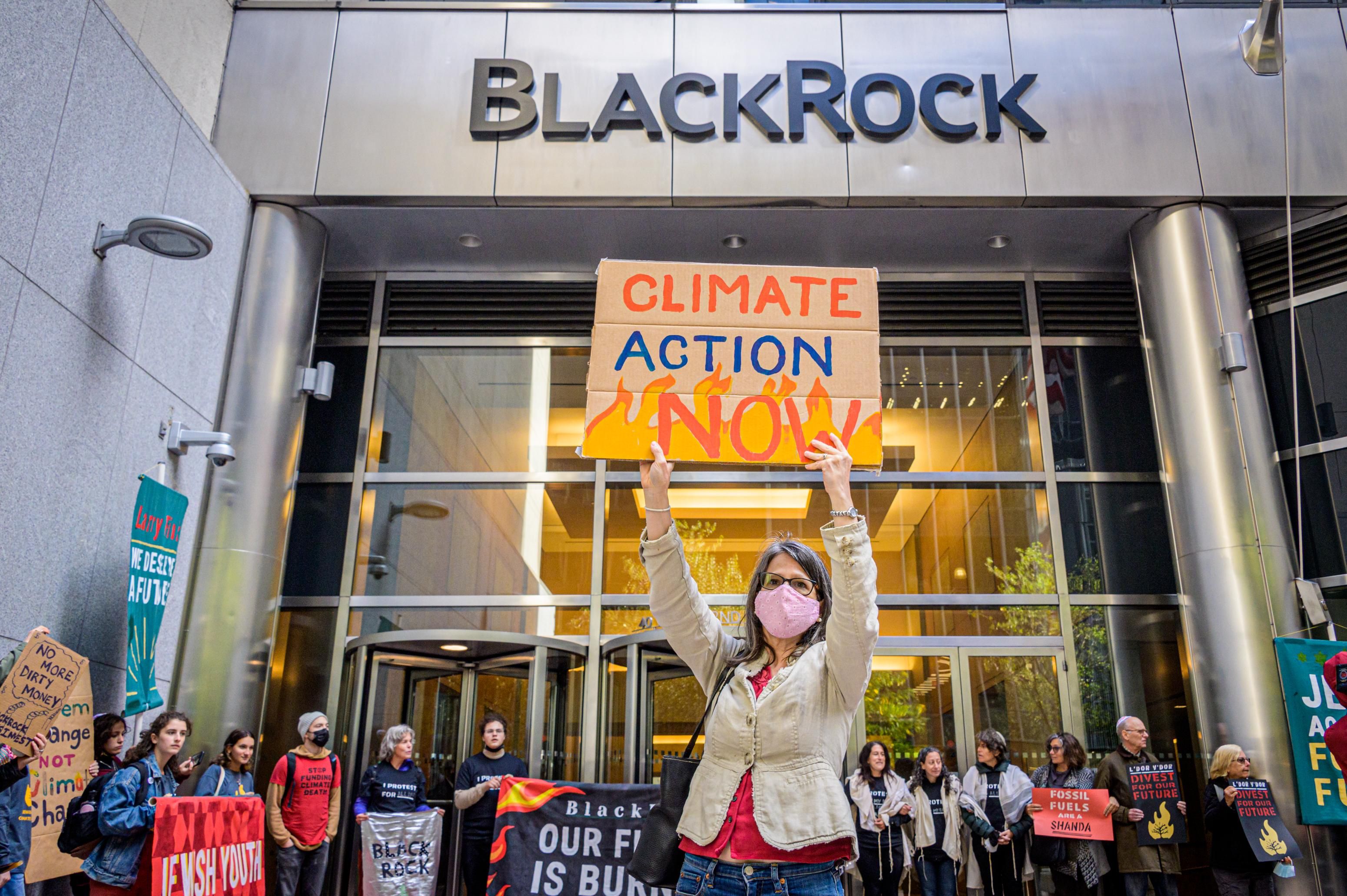 Protesters demand climate action in New York City on October 18, 2021.