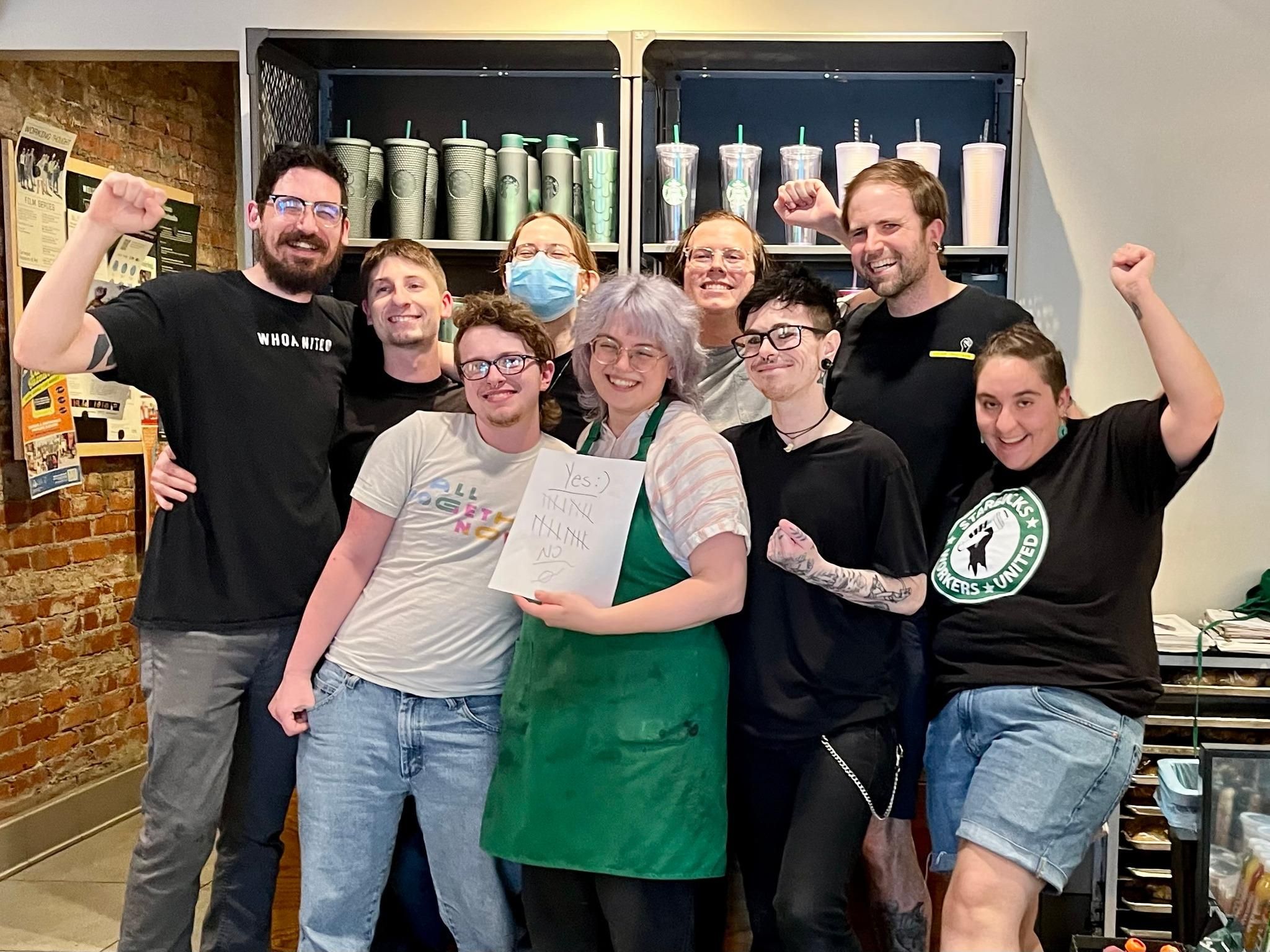 Starbucks workers in Pittsburgh celebrate