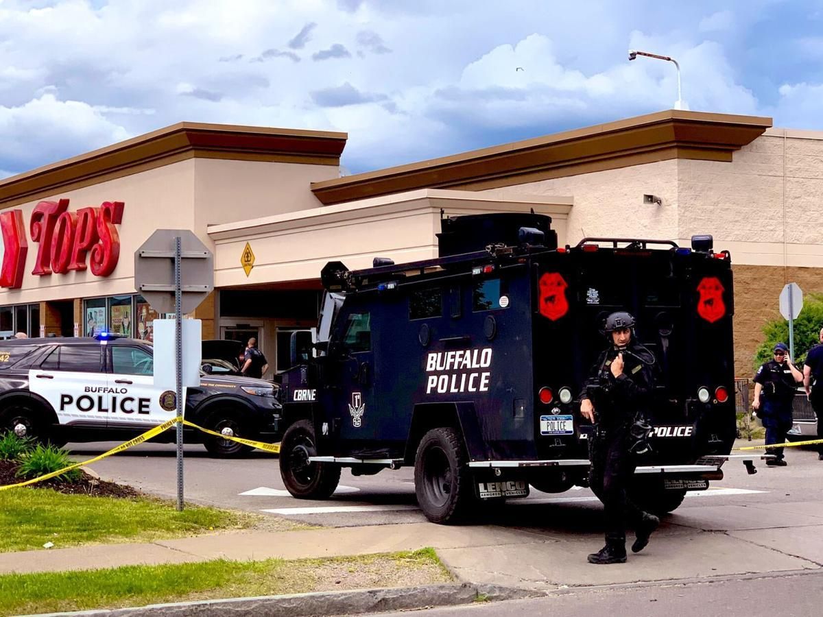 Police in Buffalo following a shooting at a supermarket