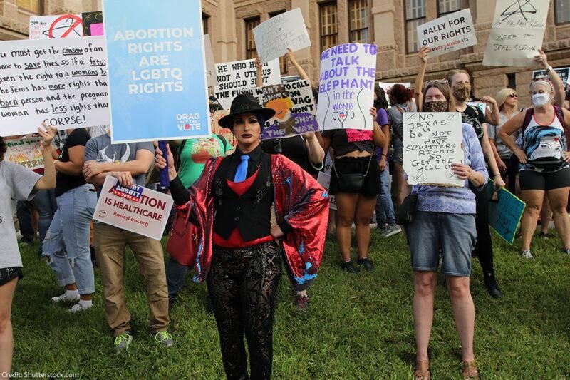 LGBTQ activists marching for reproductive rights.