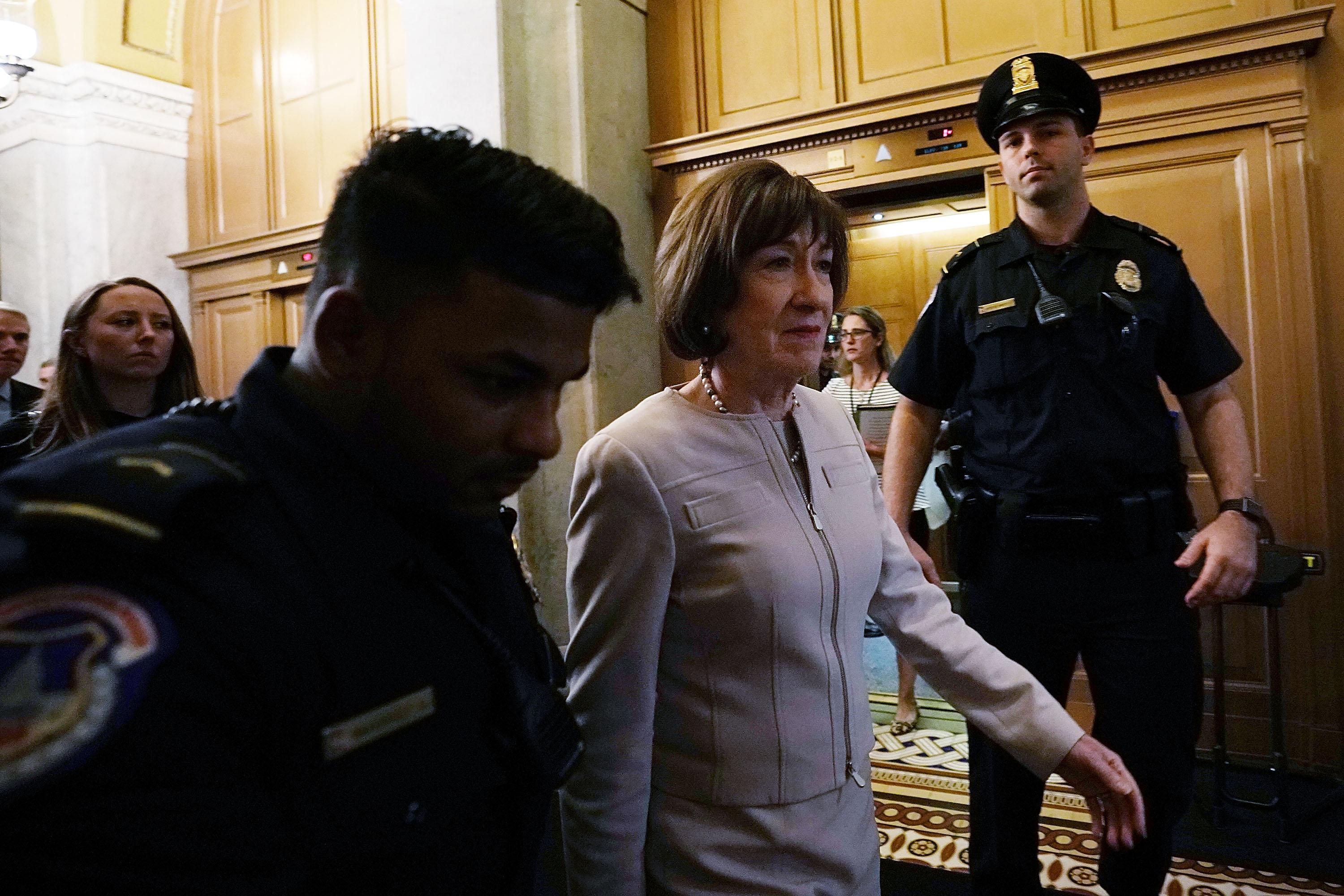 Sen. Susan Collins (R-Maine) leaves after a floor speech announcing that she would vote to confirm Supreme Court Justice Brett Kavanaugh on October 5, 2018 in Washington, D.C.