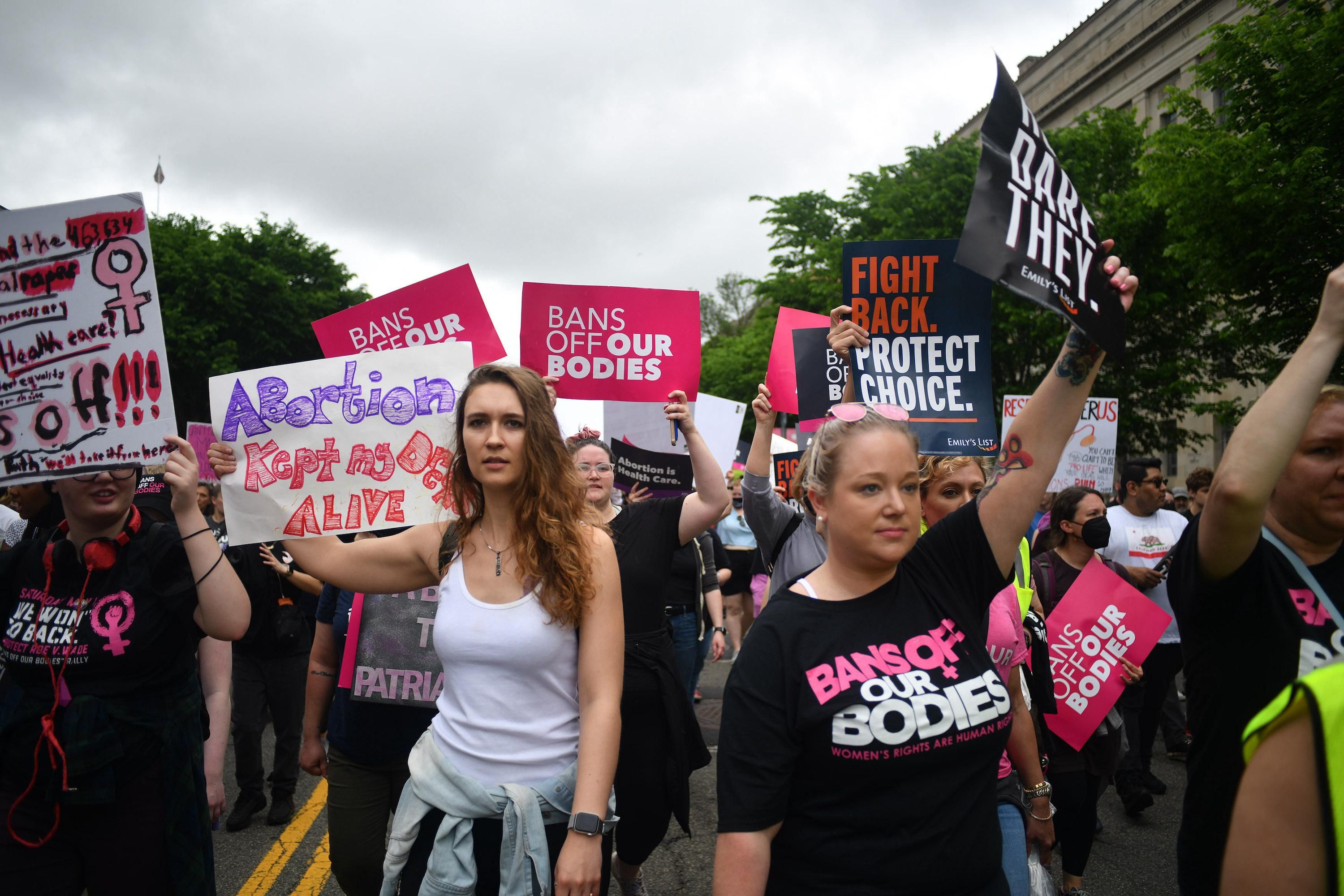 Pro-choice activists march along Constitution Avenue to the U.S. Supreme Court in Washington, D.C., May 14, 2022, to declare, 'Bans off our bodies." (Photo: Astrid Riecken for The Washington Post via Getty Images)