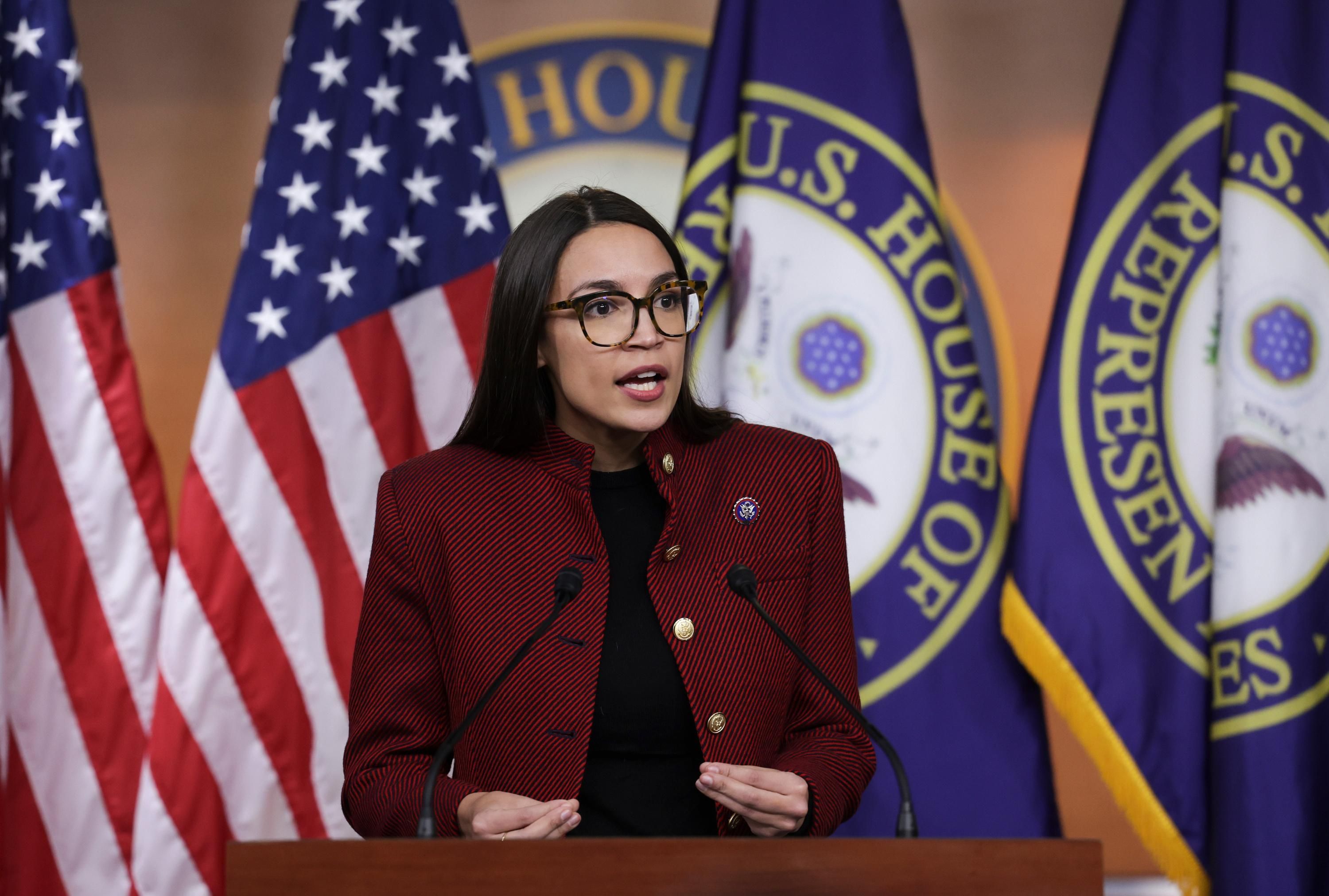 Rep. Alexandria Ocasio-Cortez speaks at a news conference