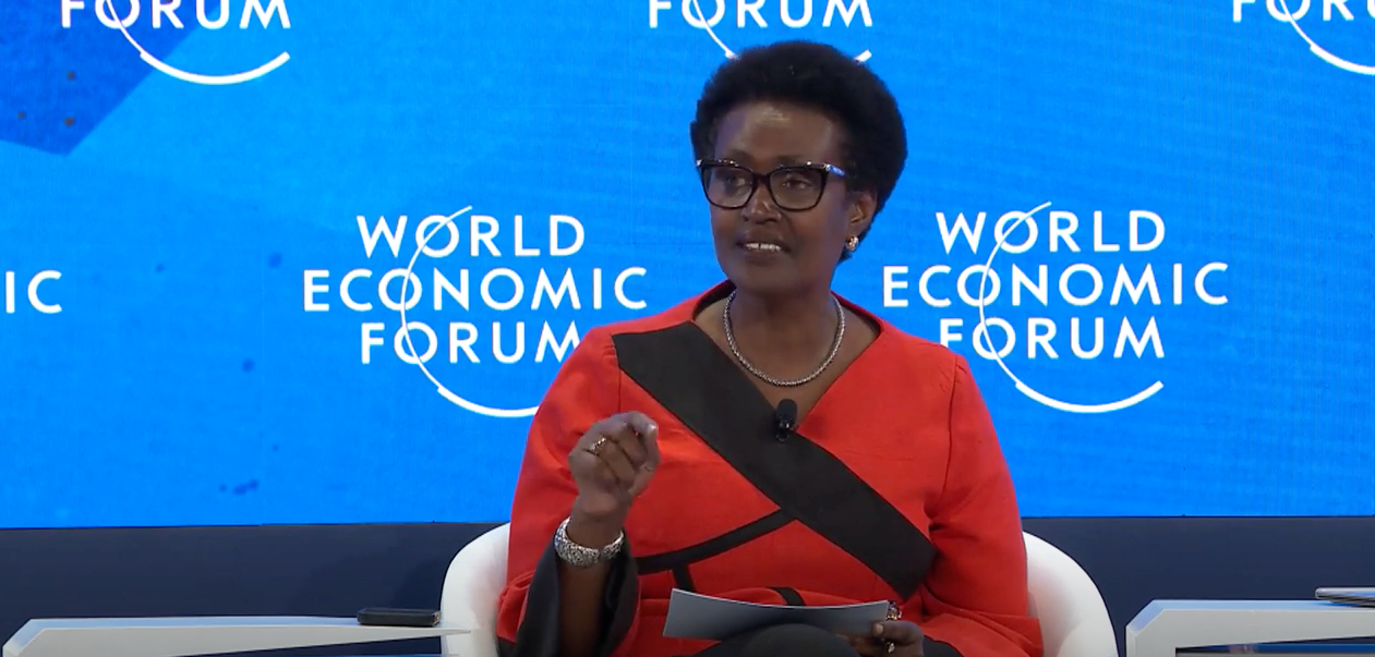 UNAIDS executive director Winnie Byanyima speaks Tuesday at a panel session at the World Economic Forum's annual meeting in Davos, Switzerland. (Photo: Screengrab/WEForum)