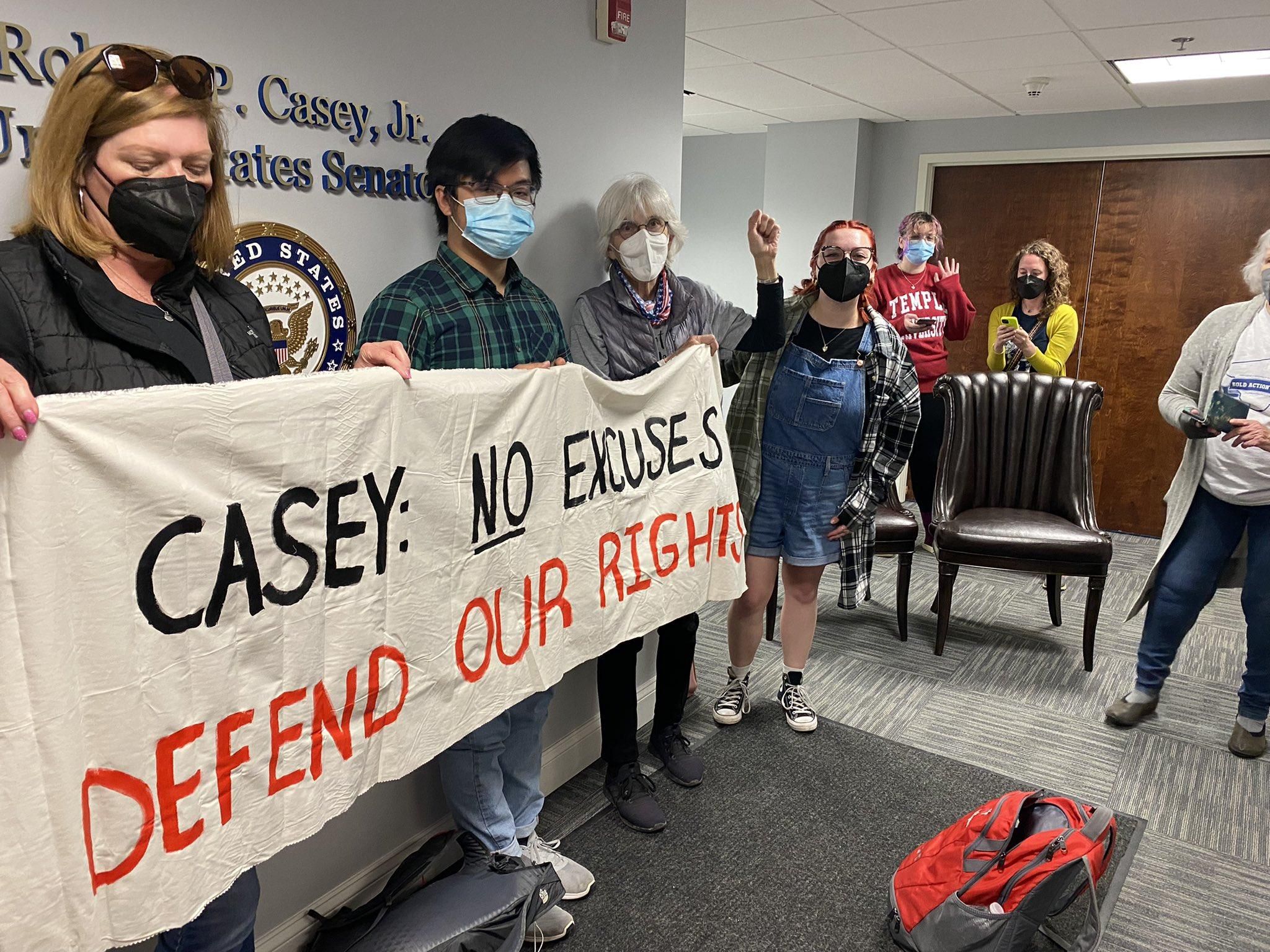 Activists with Lancaster Stands Up occupied Sen. Bob Casey's (D-Pa.) office in Harrisburg, Pennsylvania on May 10, 2022, after which the lawmaker announced his intention to vote for the Women's Health Protection Act.