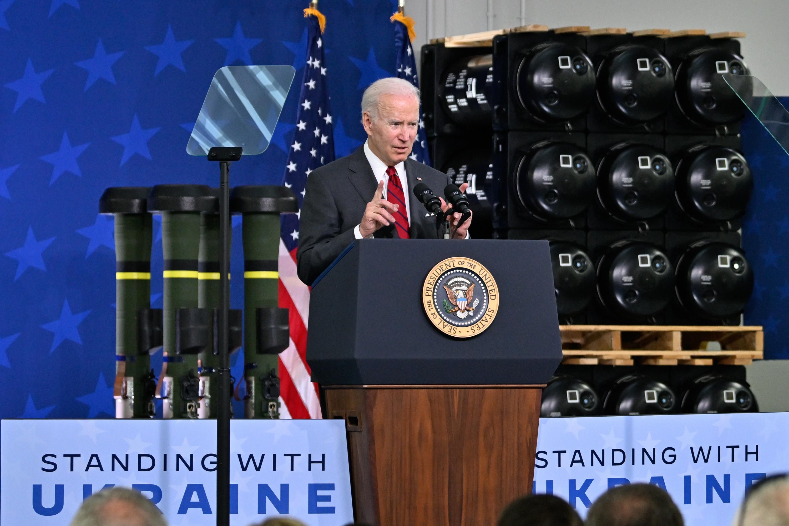 President Joe Biden speaks at a Lockheed Martin facility