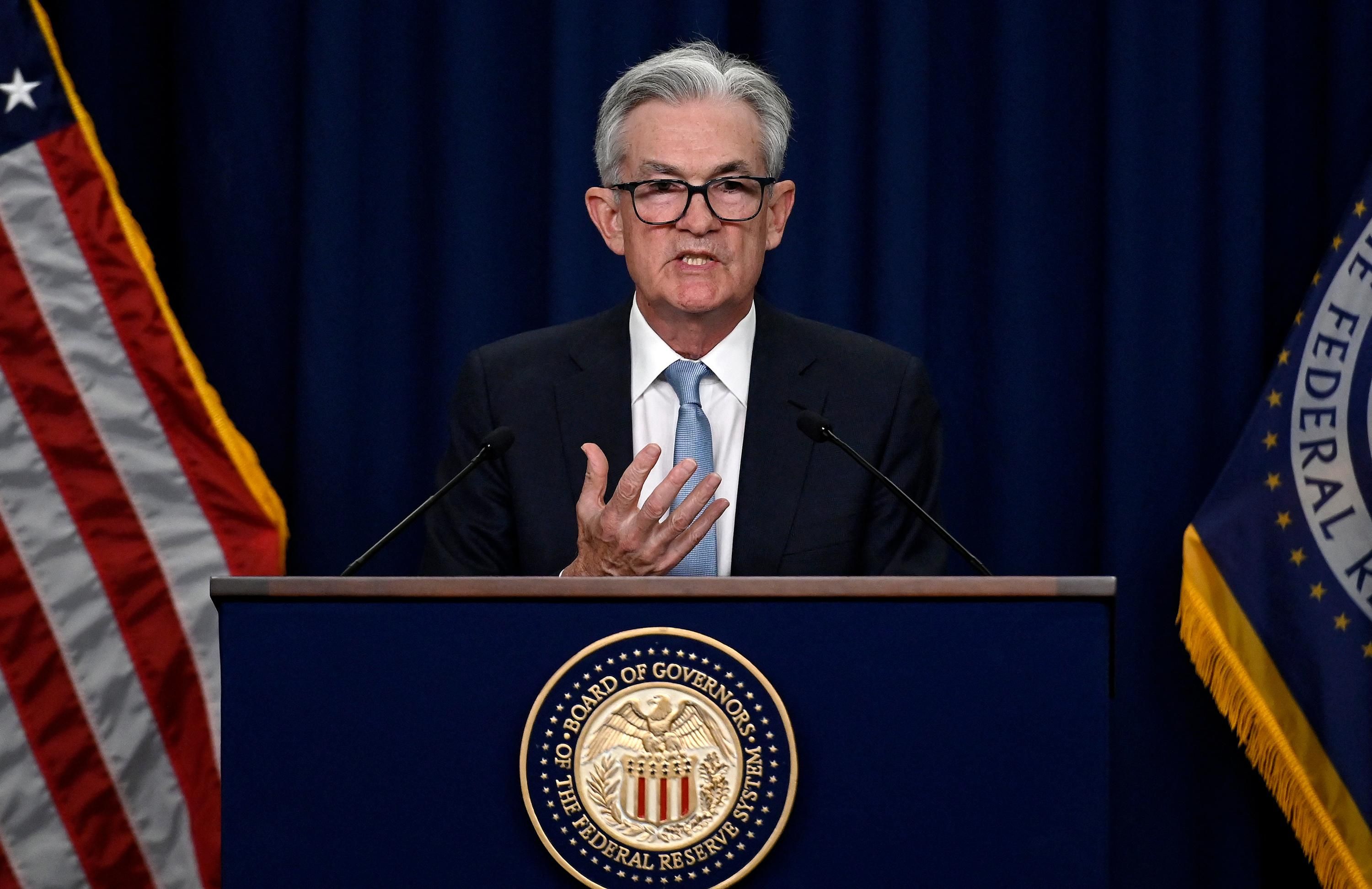 Fed Chair Jerome Powell speaks at a press conference