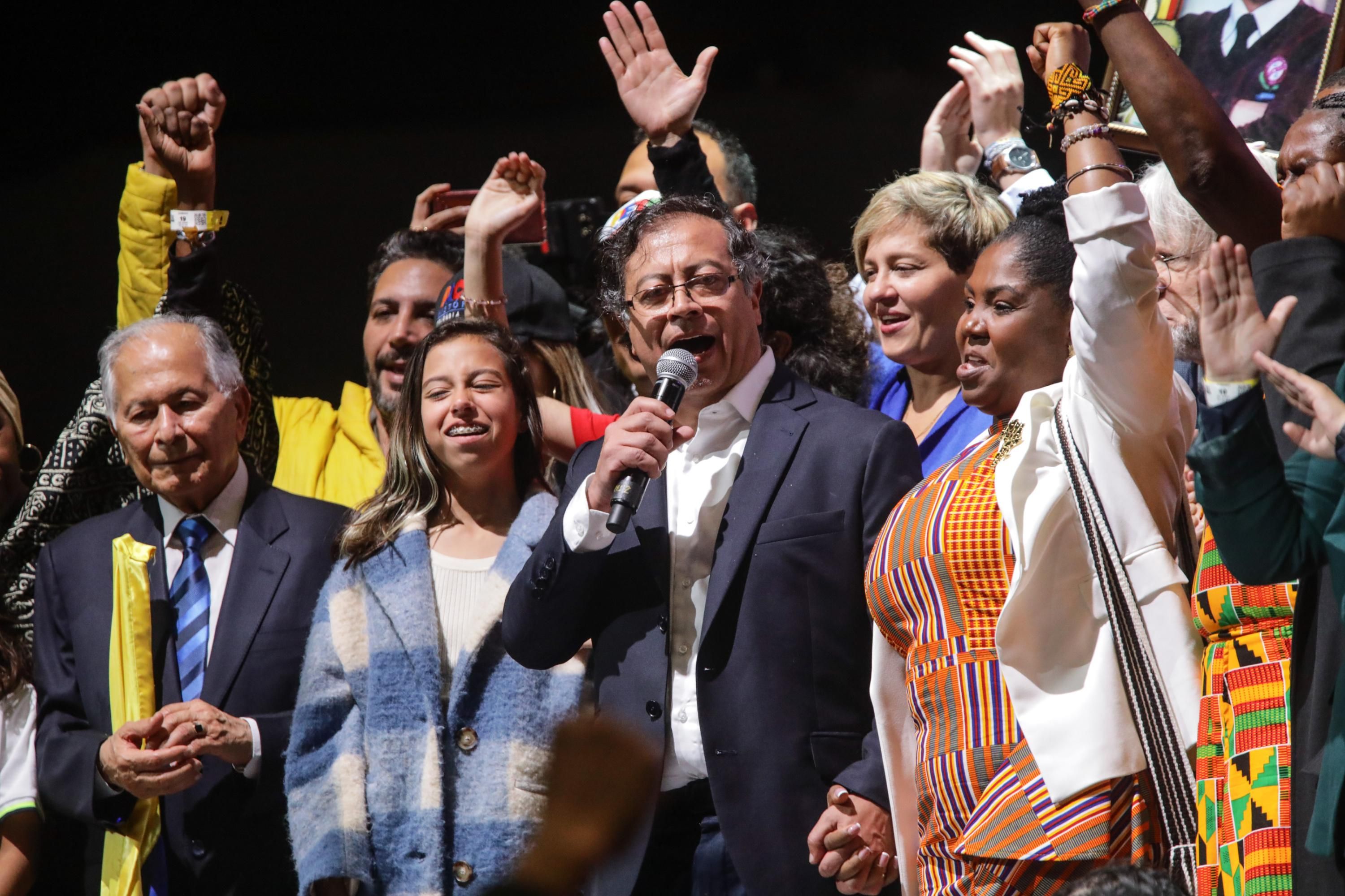 Gustavo Petro celebrates after winning Colombia's presidential election