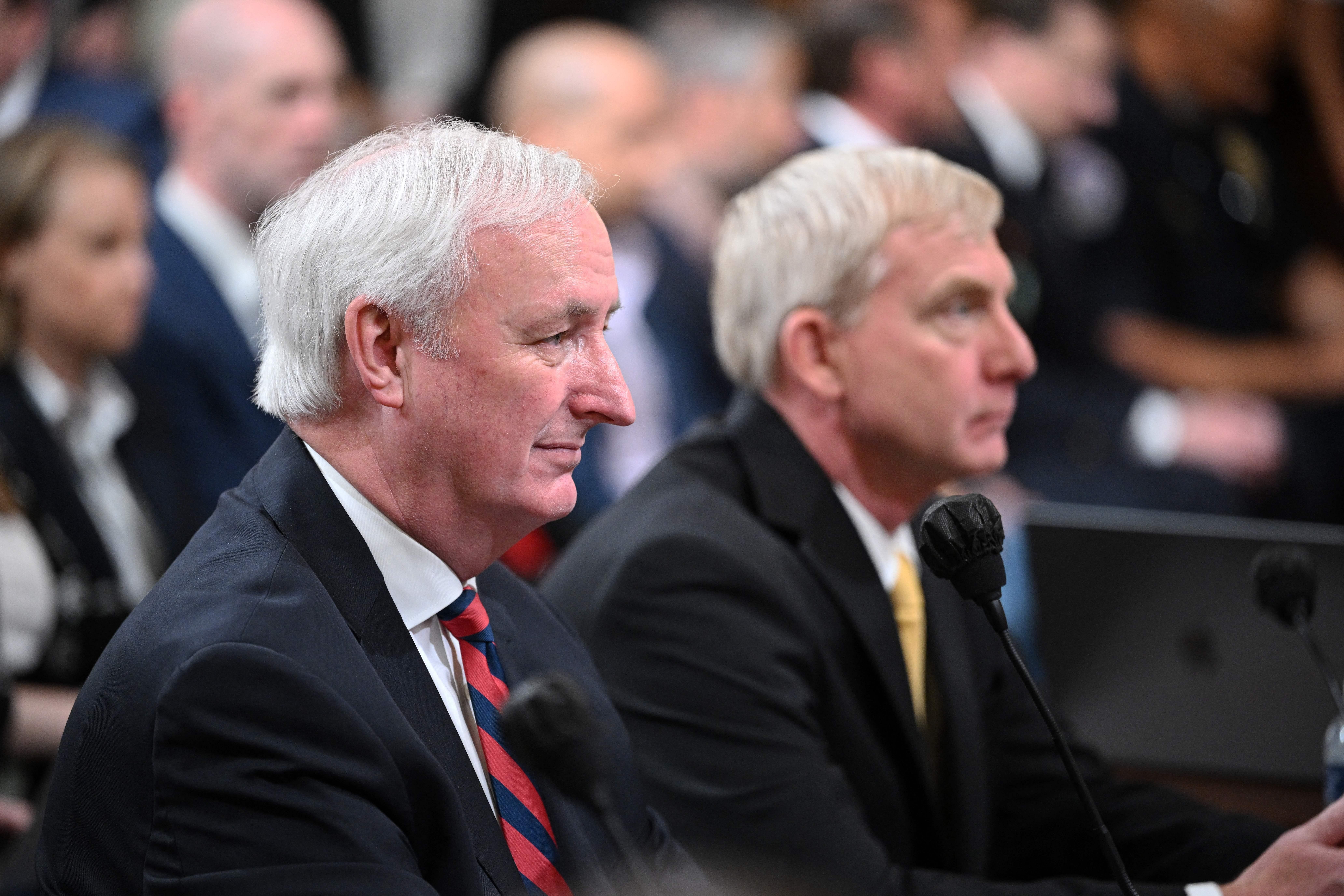 Former Acting Attorney General Jeffrey A. Rosen (L) and former Acting Deputy Attorney General Richard Donoghue (R) testify during the fifth hearing of the House Select Committee to Investigate the January 6 Attack on the U.S. Capitol in Washington, D.C. on June 23, 2022.