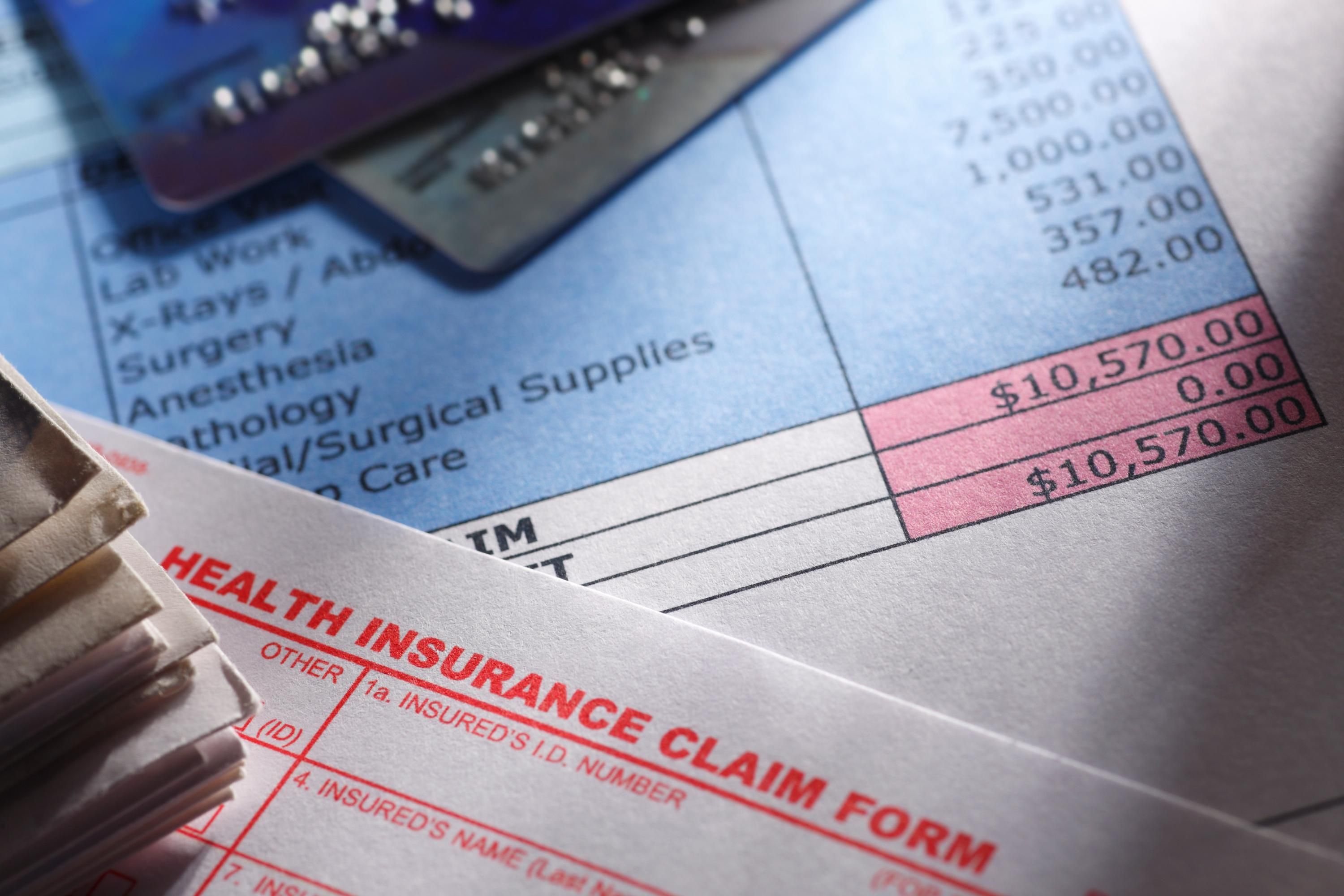 A medical bill shows a health insurance claim