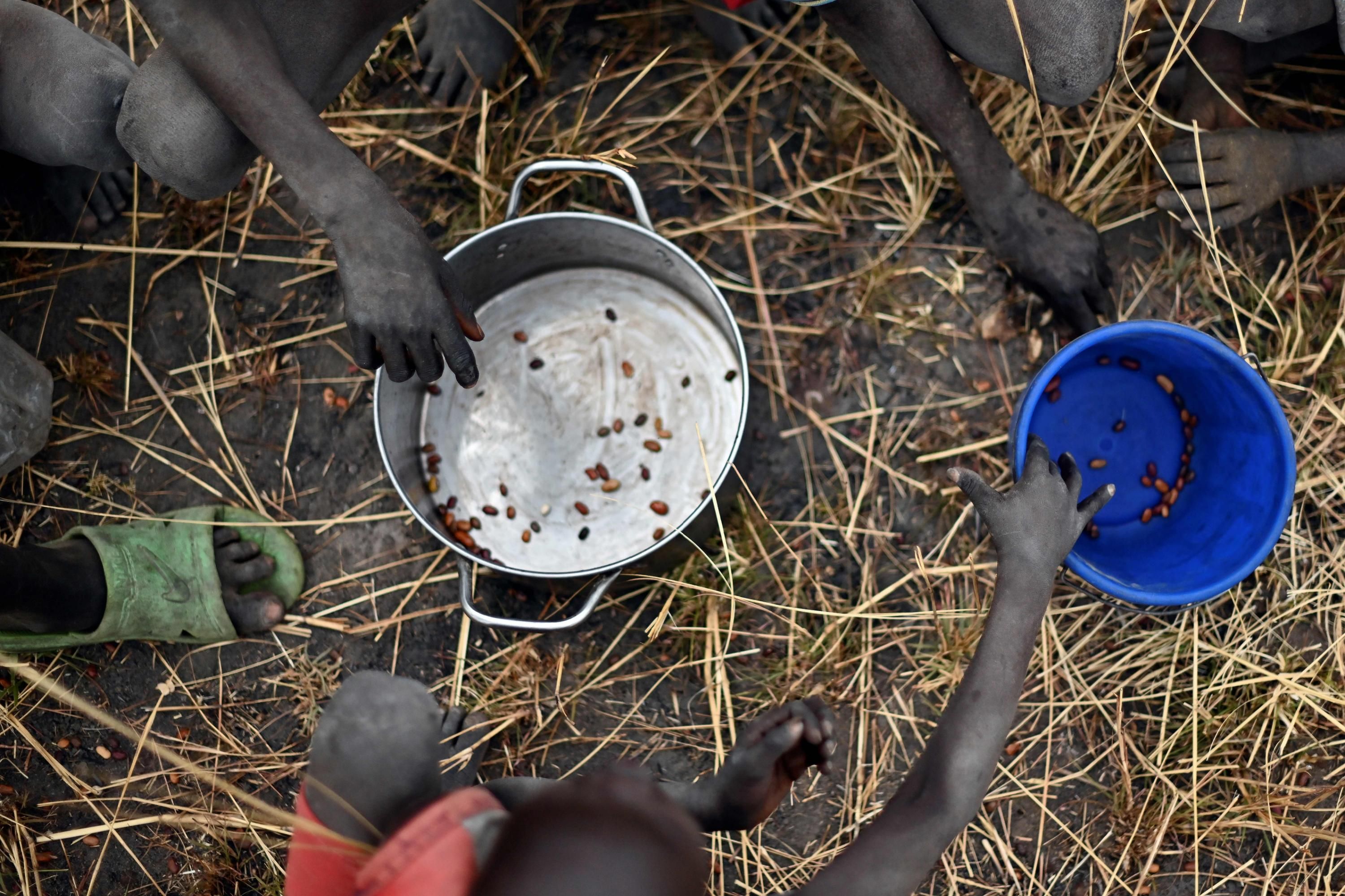 Nearly empty bucket with grains in South Sudan
