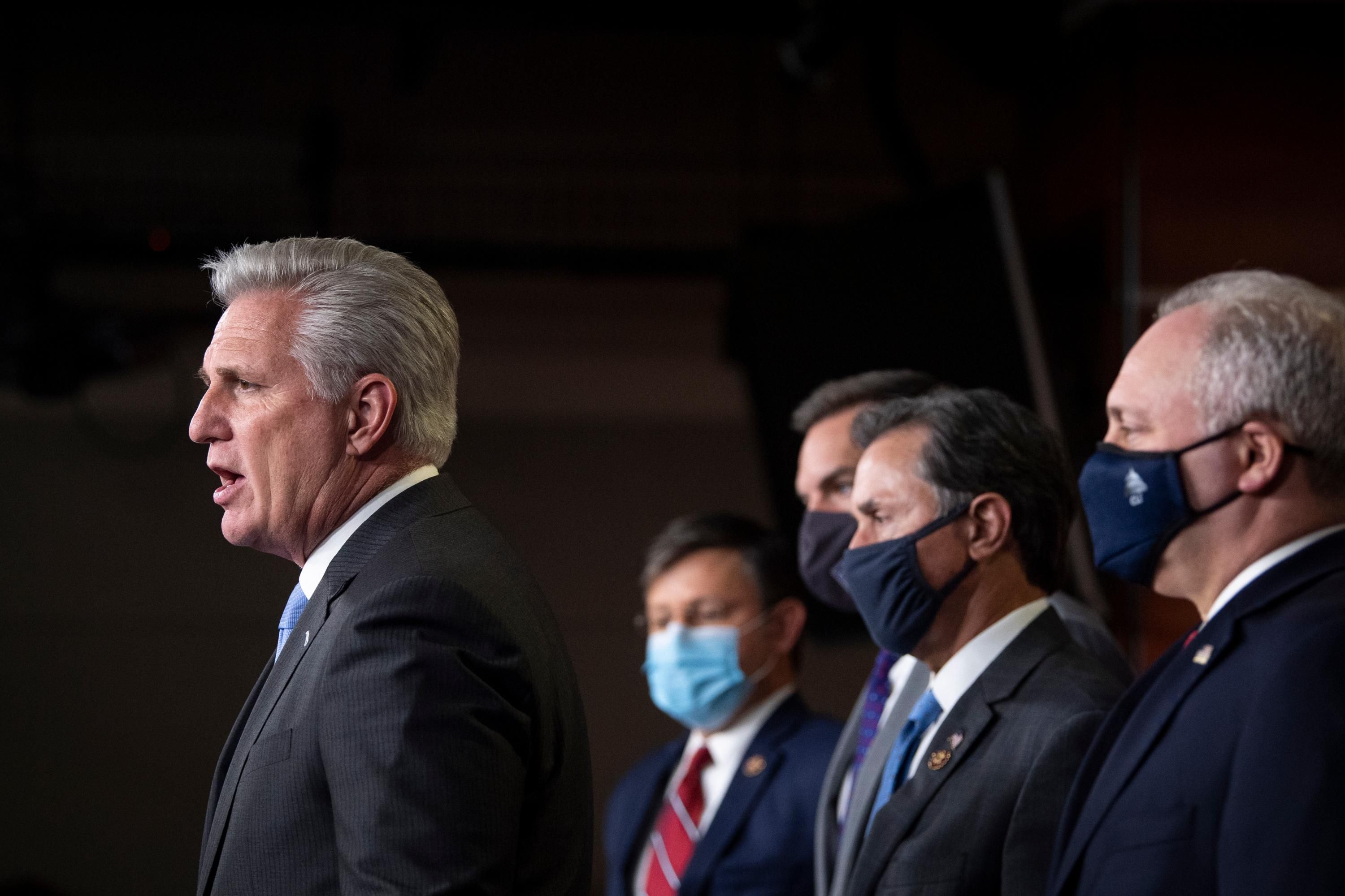 House Minority Leader Kevin McCarthy speaks at a press conference