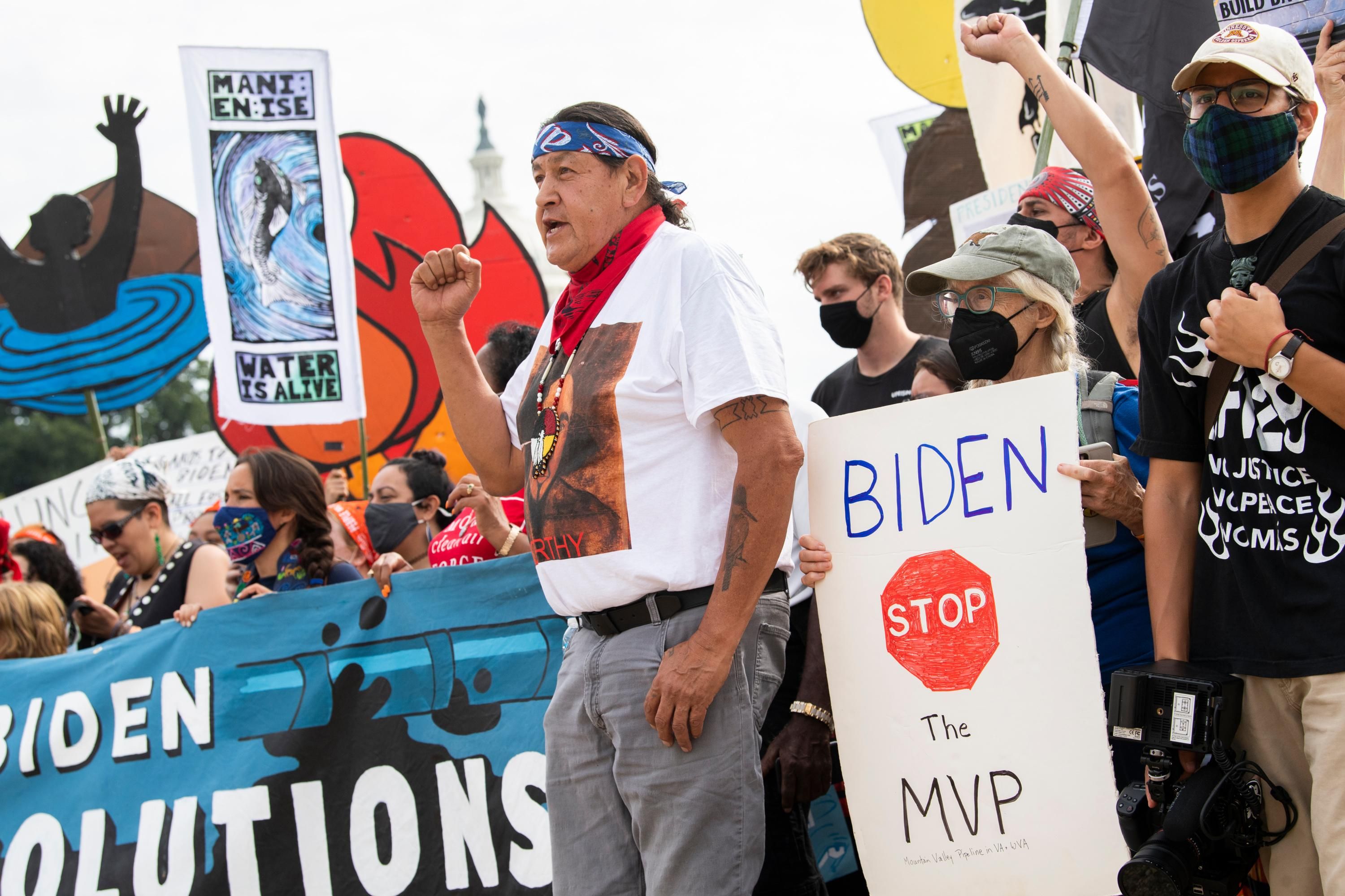 Demonstrators urge President Joe Biden to cancel the Mountain Valley Pipeline