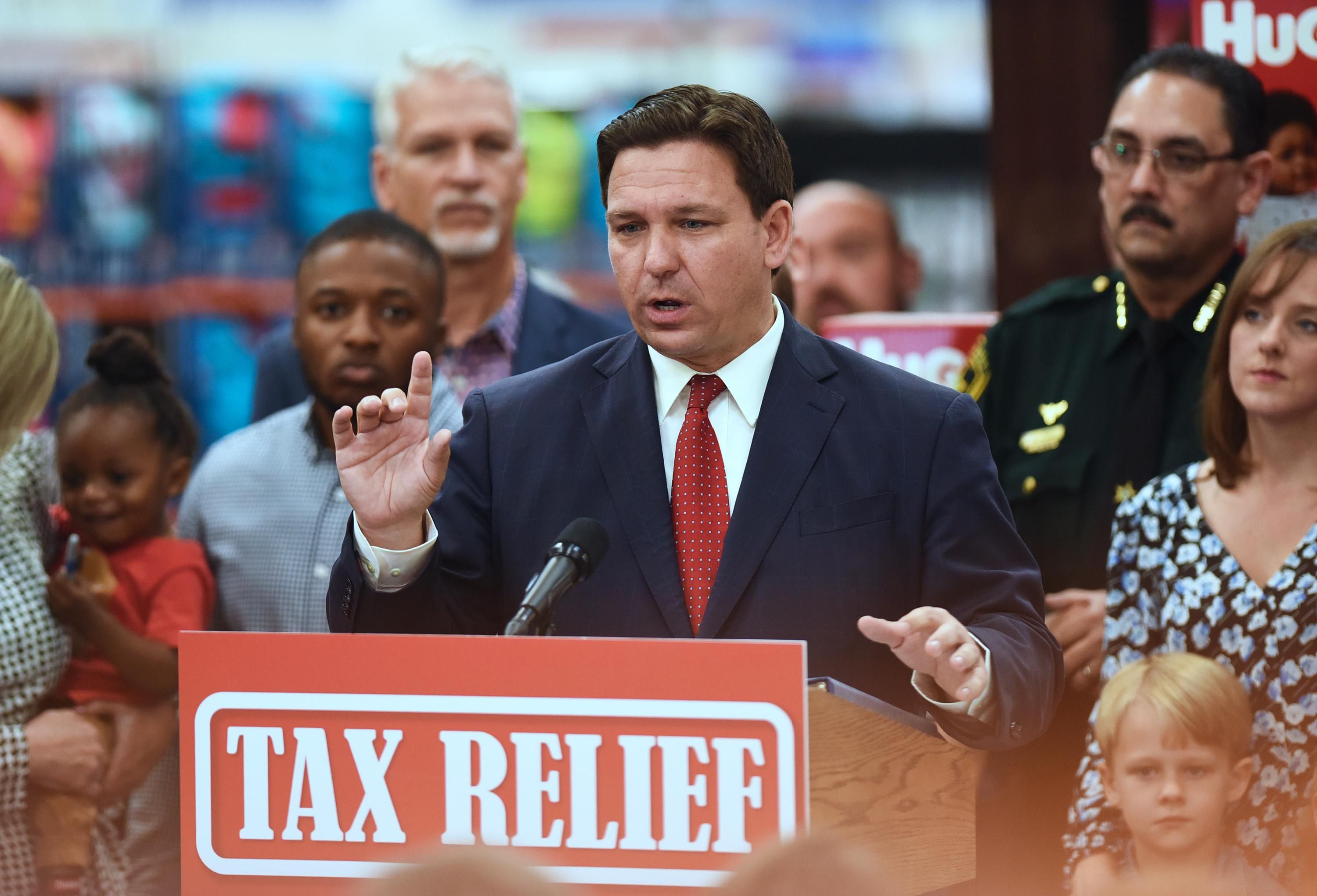 Florida's Republican Gov. Ron DeSantis speaks at a press conference