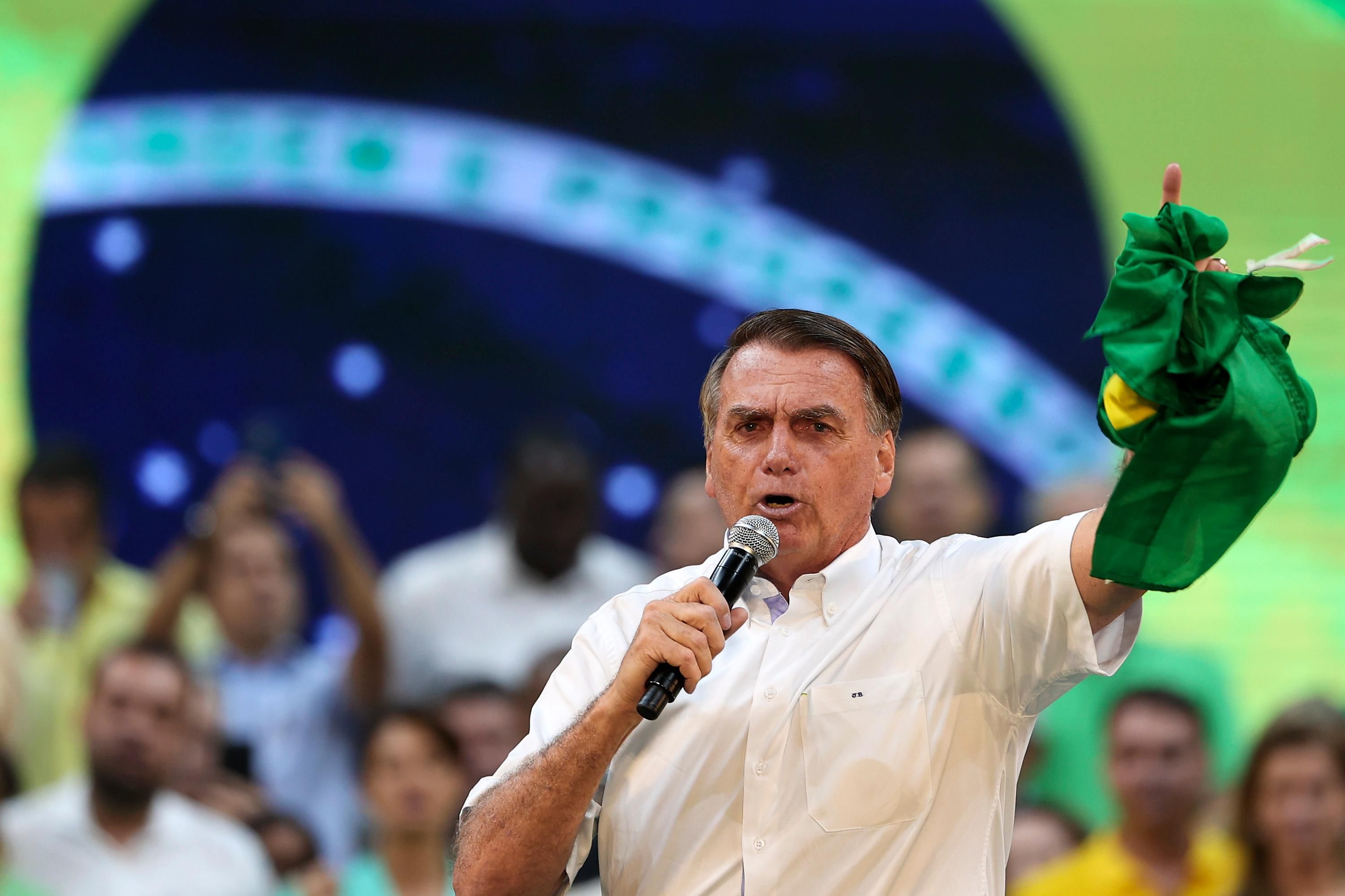 Brazilian President Jair Bolsonaro speaks to supporters