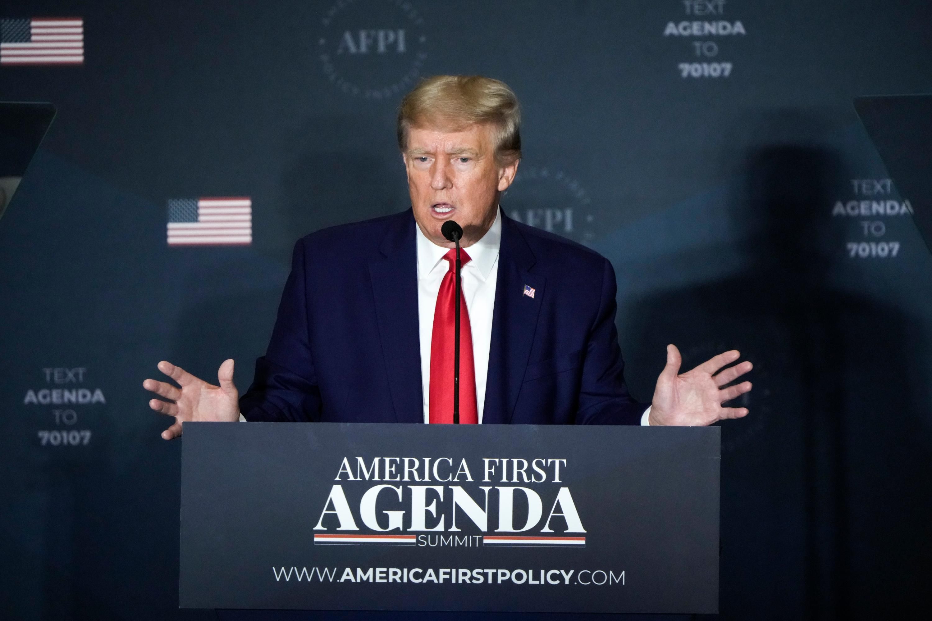 Former President Donald Trump speaks at a think tank summit