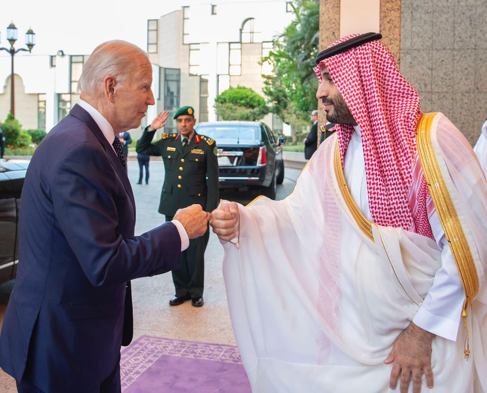 U.S. President Joe Biden fist-bumps the Saudi crown prince