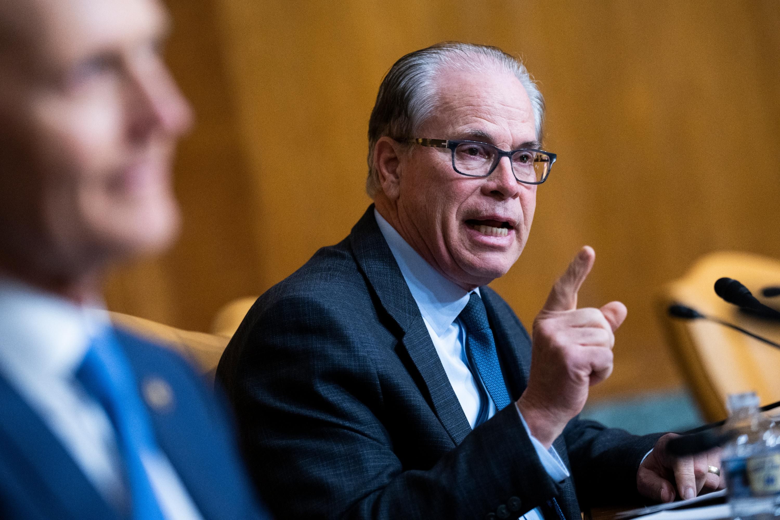 Sen. Mike Braun speaks during a hearing