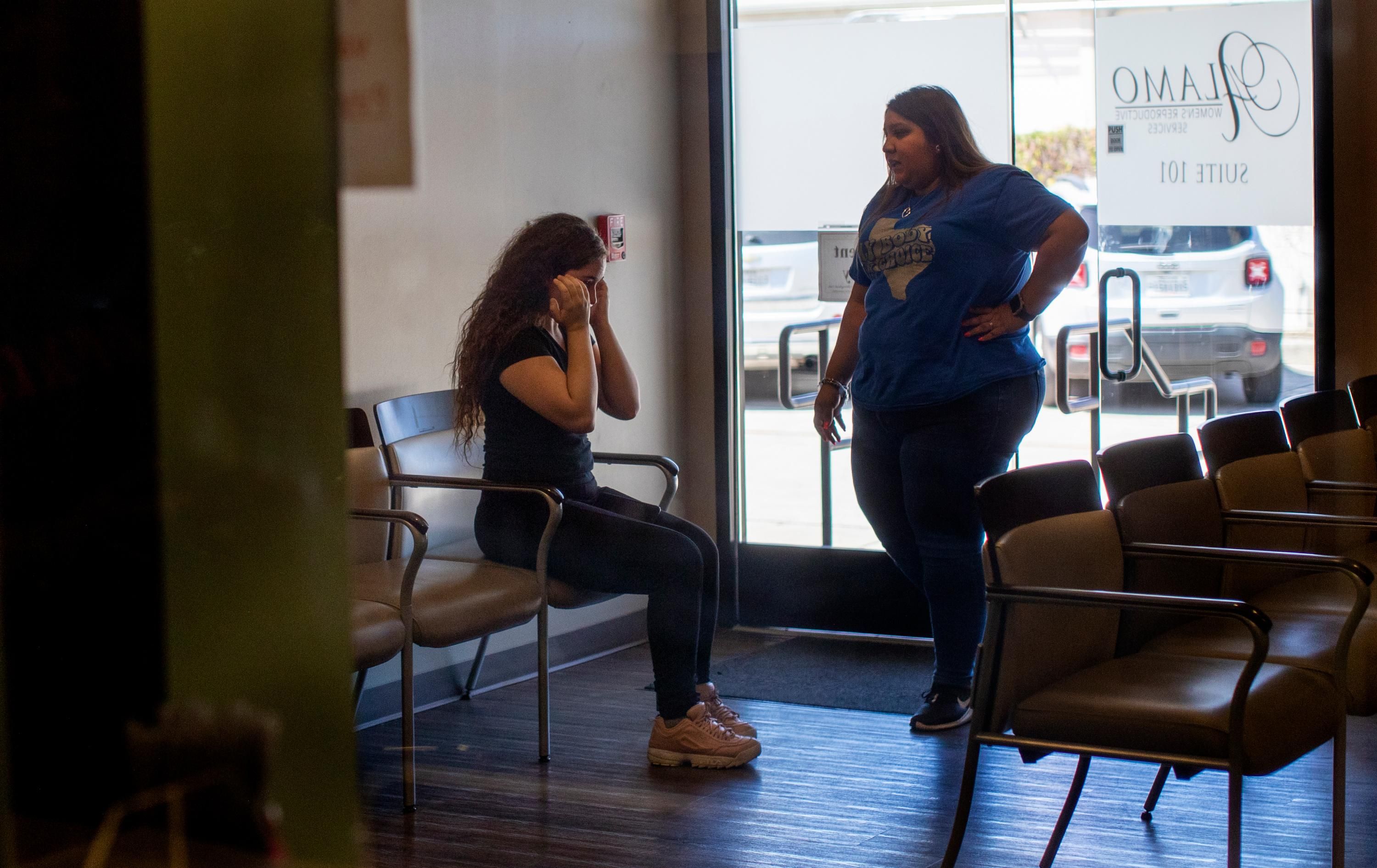 A person at a Texas abortion clinic is informed services are no longer available following the Supreme Court's ruling