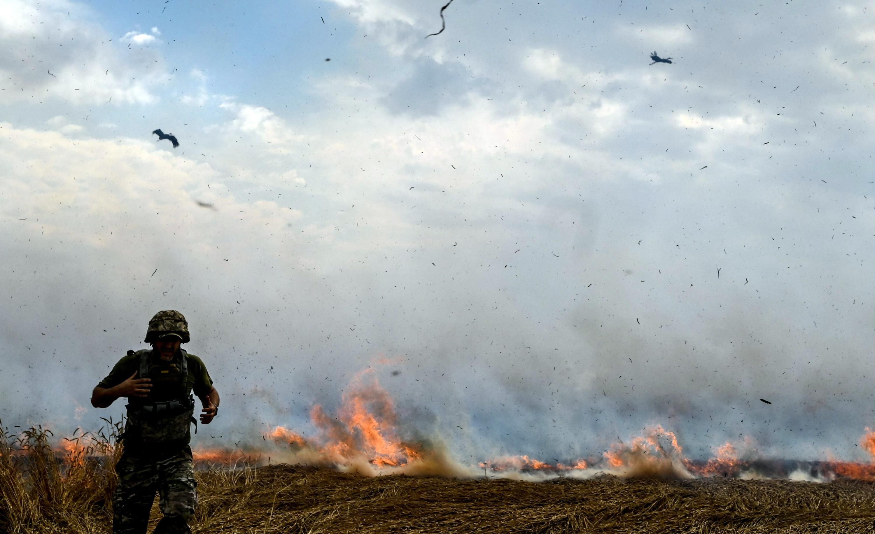 A wheat field burns in Ukraine