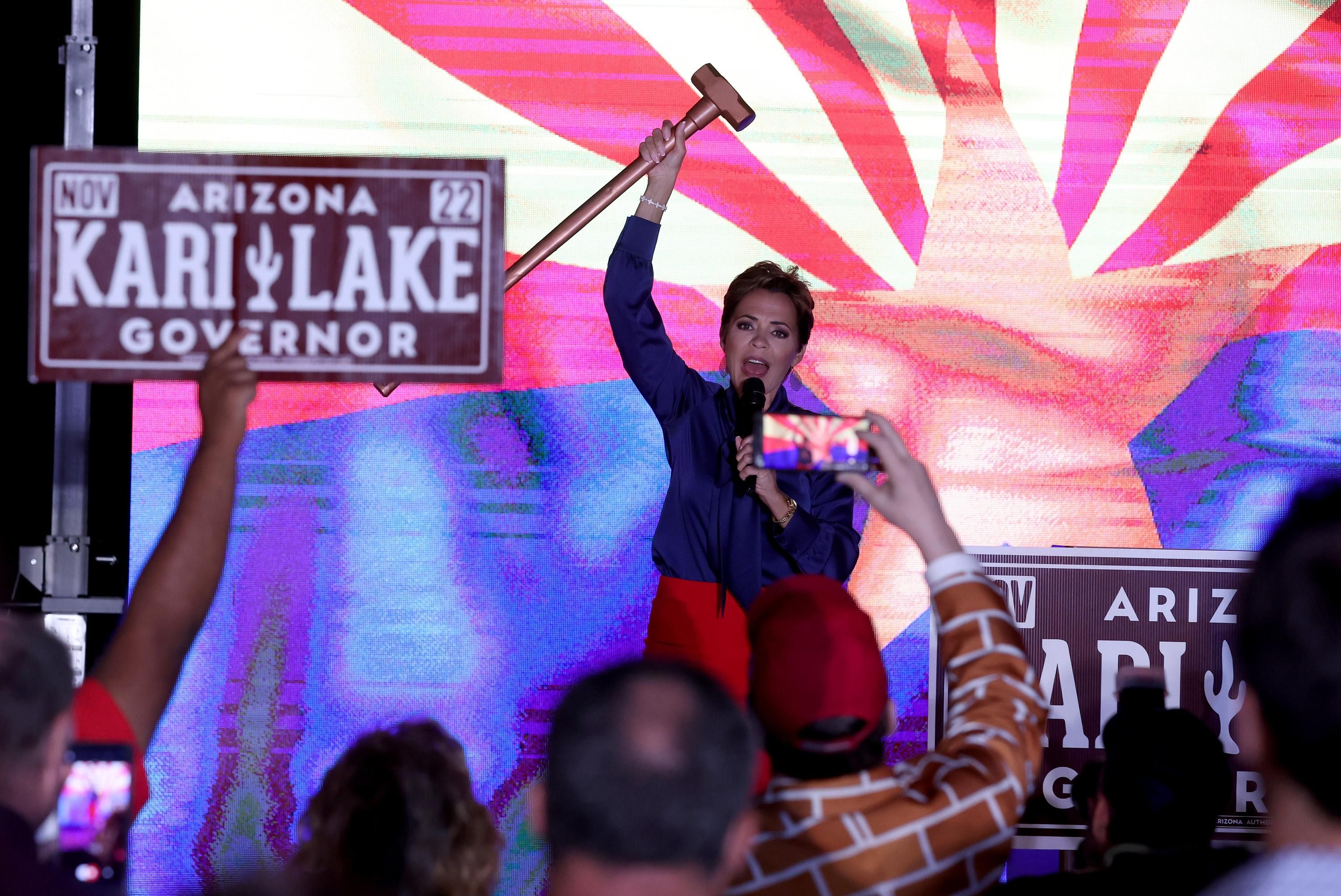 Arizona's Republican gubernatorial nominee Kari Lake addresses supporters