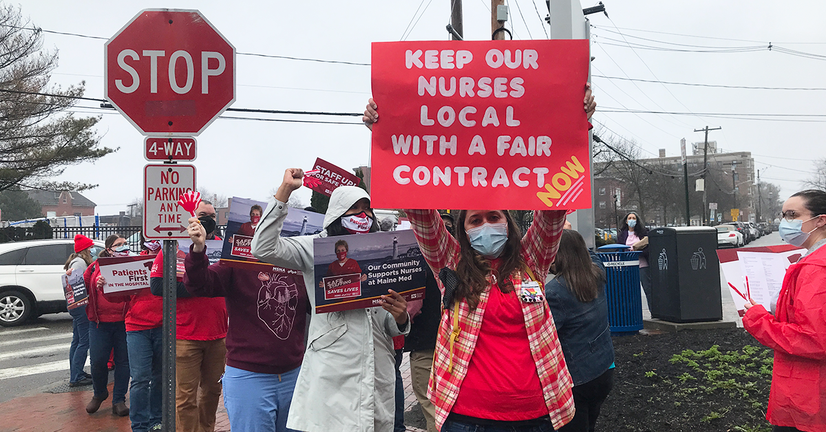 Maine Med nurses and supporters march