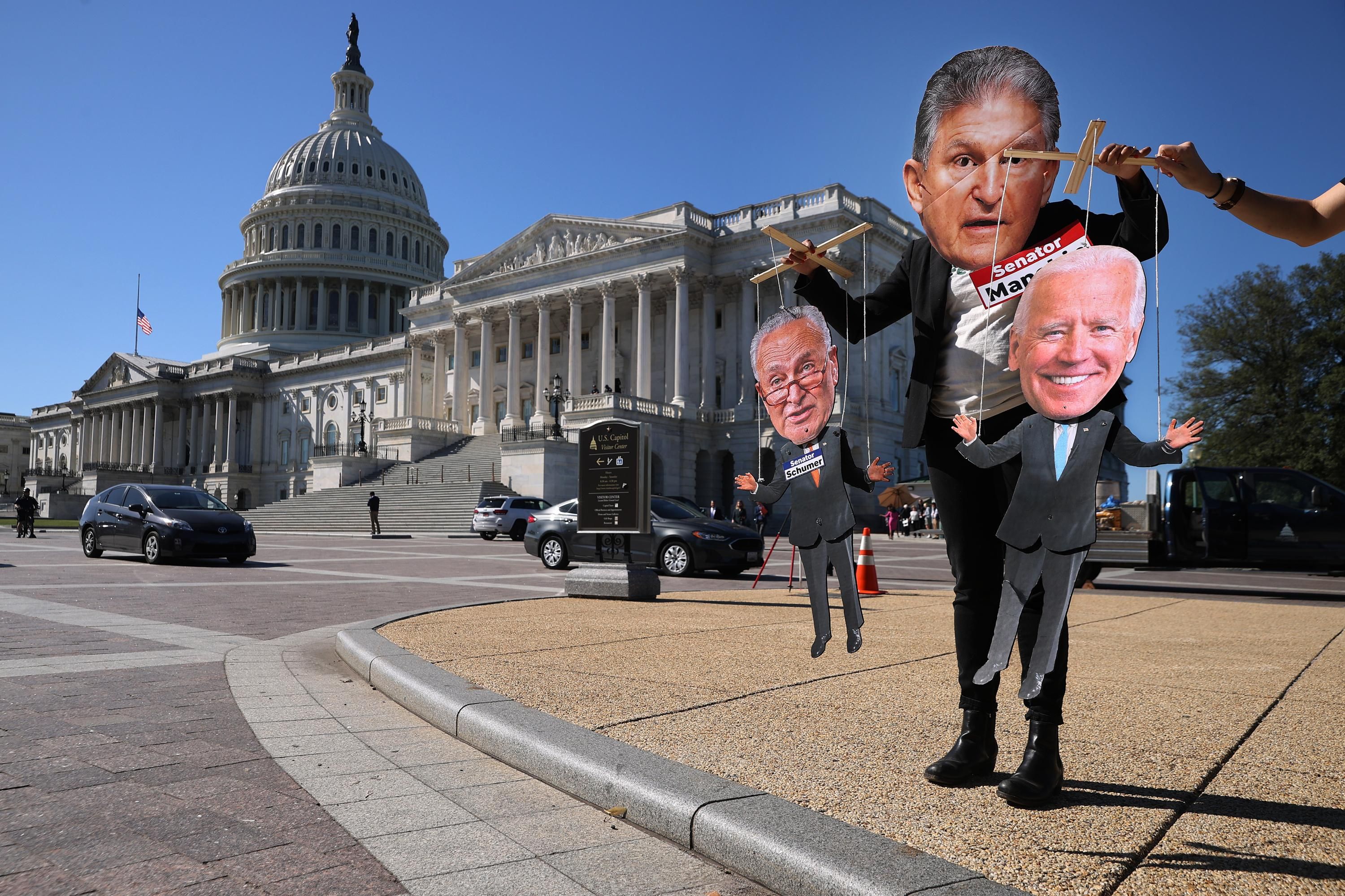 Protester disguised as Joe Manchin