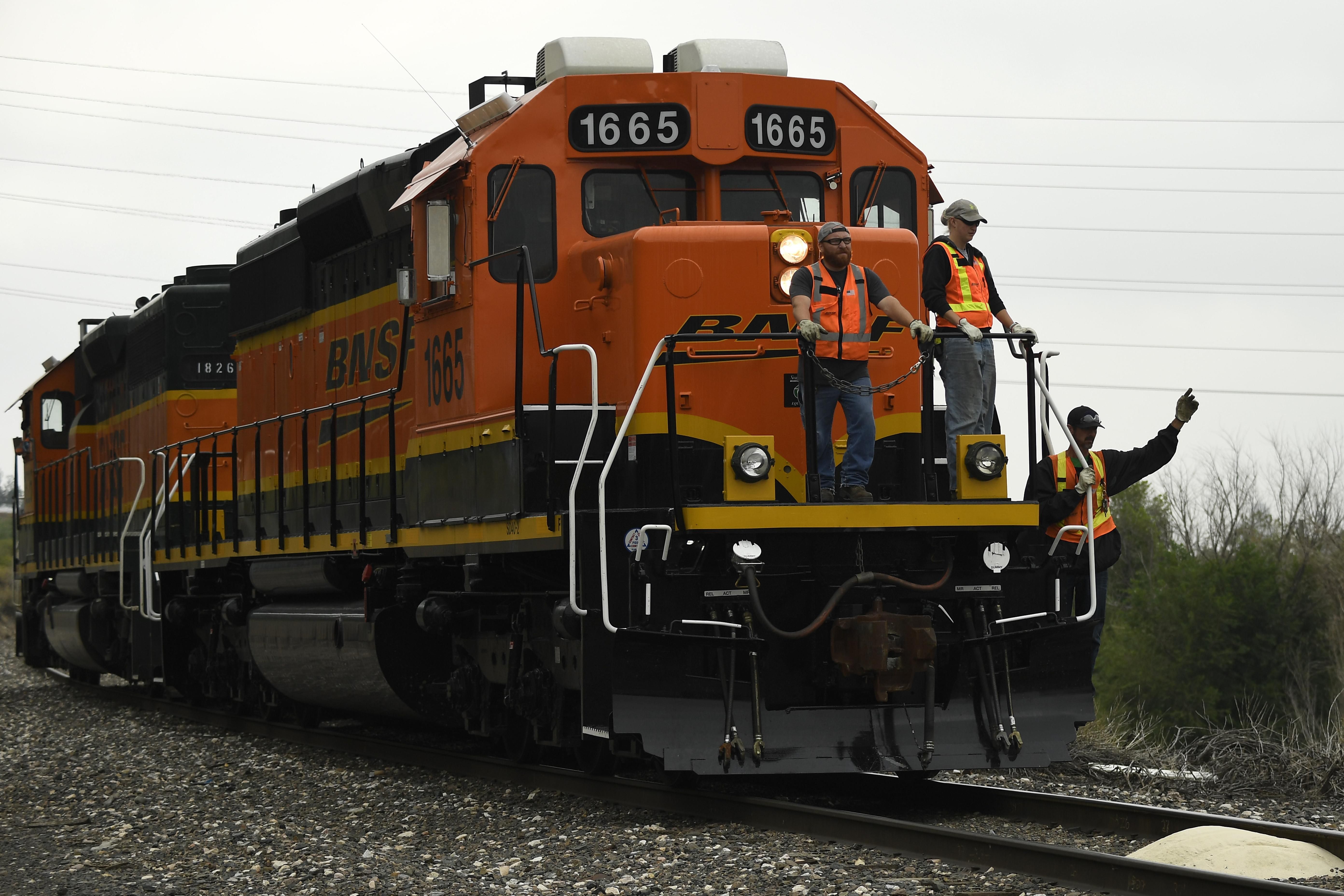 BNSF workers arrive in Golden, Colorado on August 22, 2018.