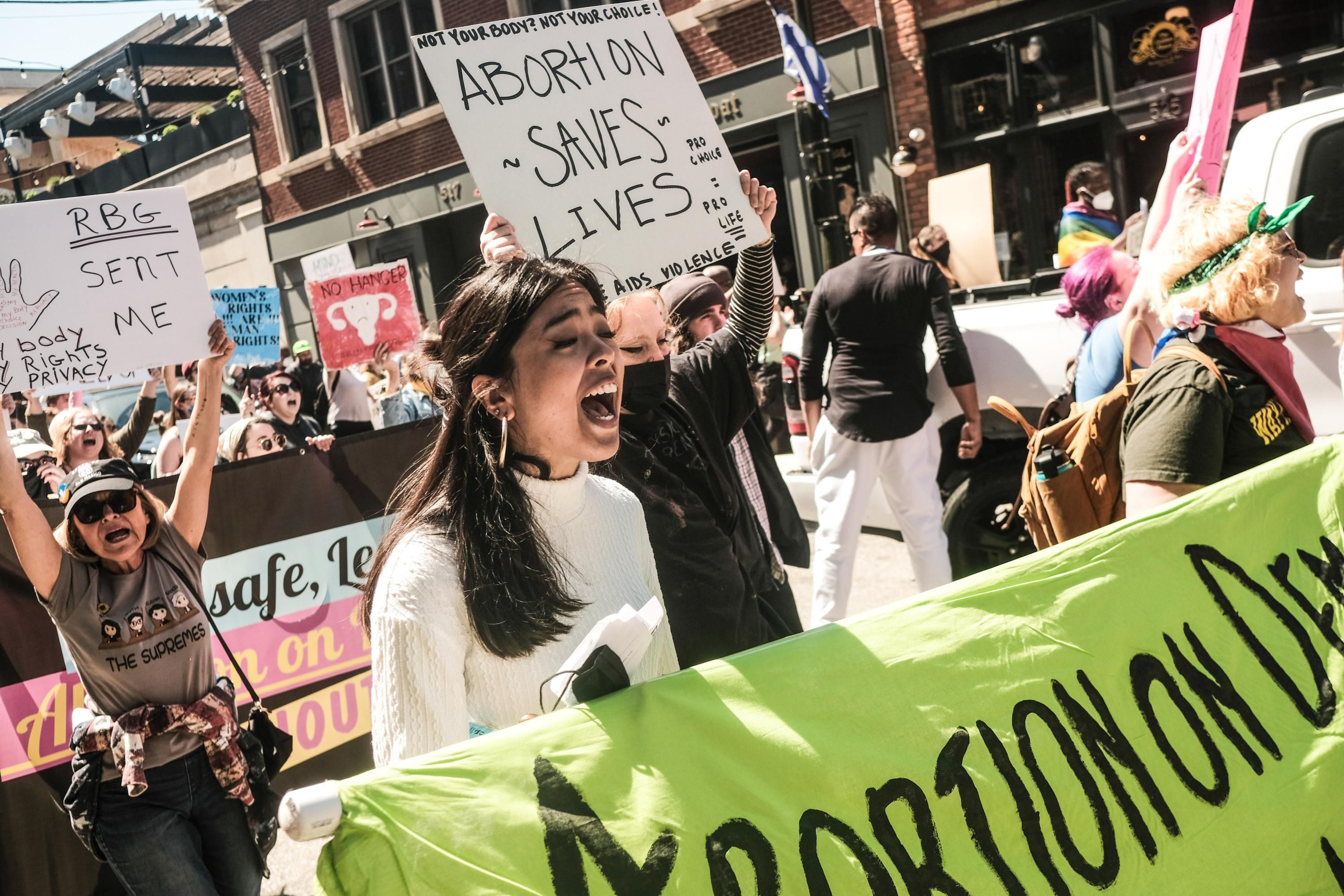 Demonstrators march for abortion rights in Detroit, Michigan.