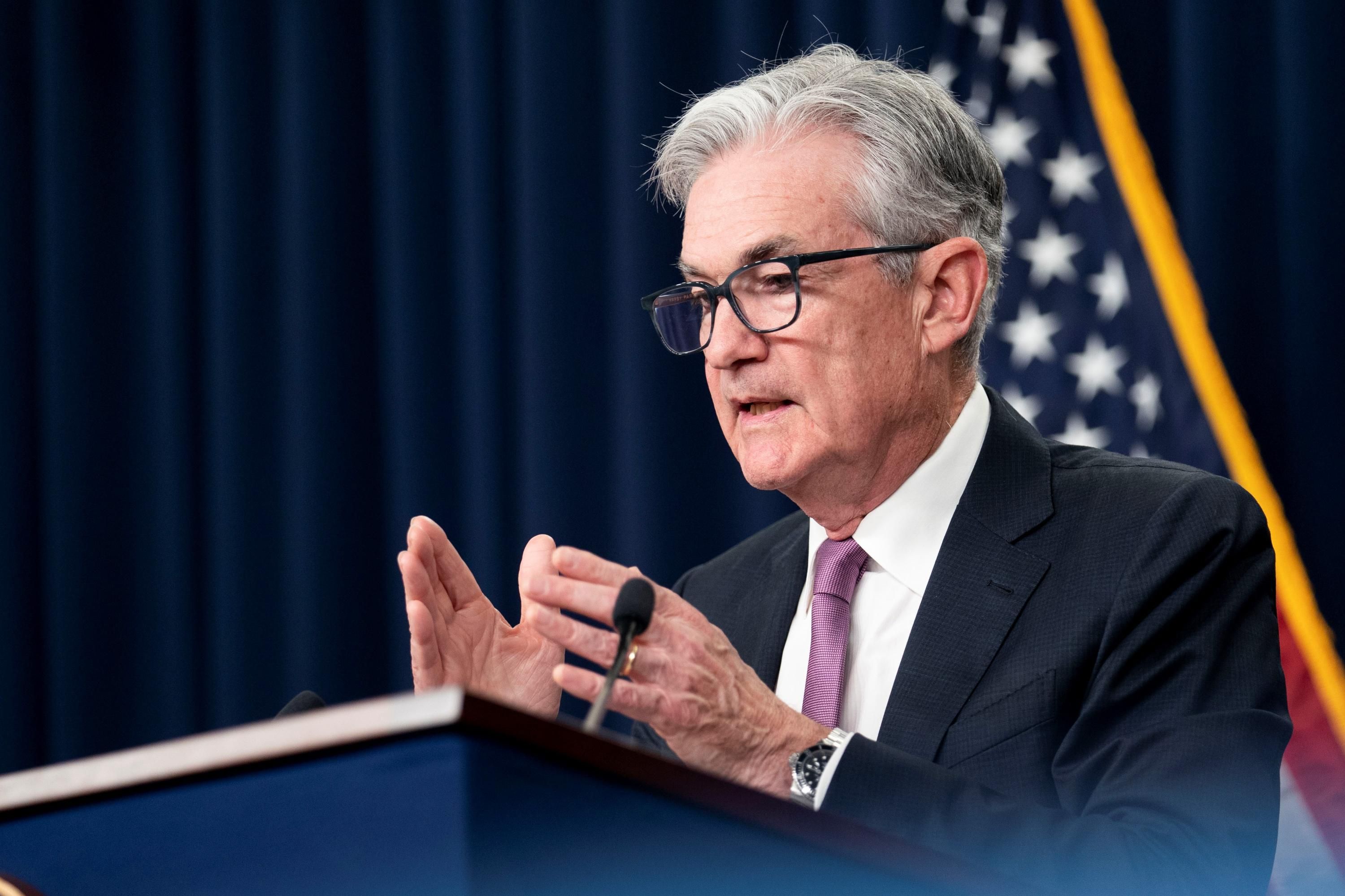 Fed Chair Jerome Powell speaks at a press conference