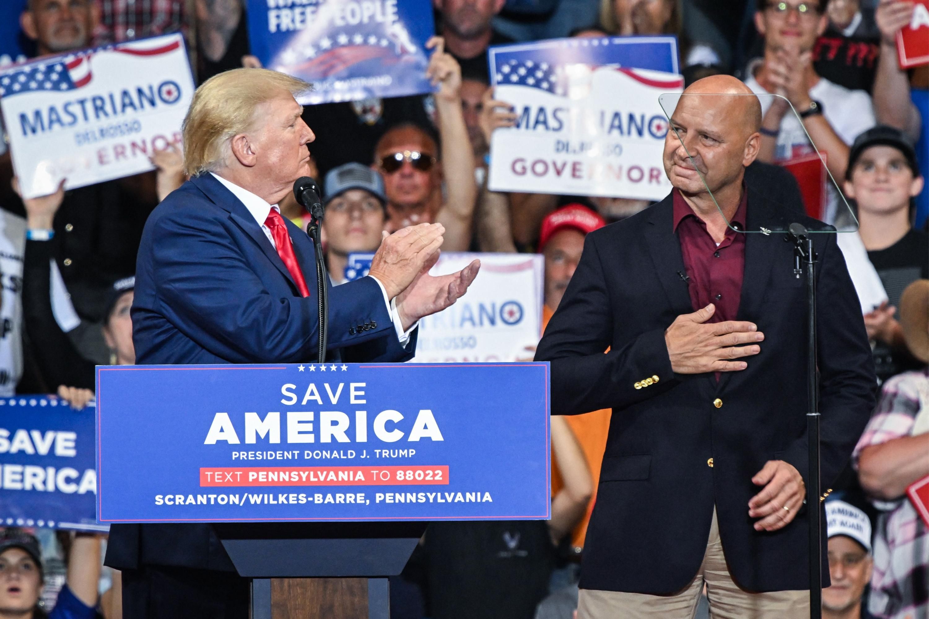 Donald
Trump applauds Doug Mastriano