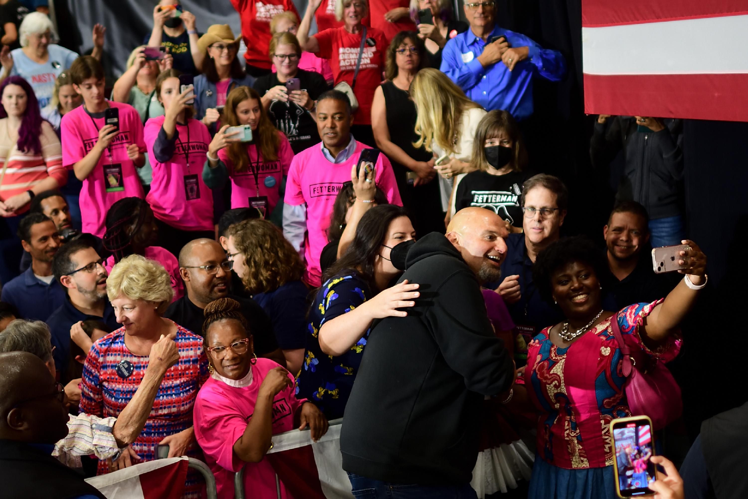 U.S. Senate candidate John Fetterman greets supporters during a rally