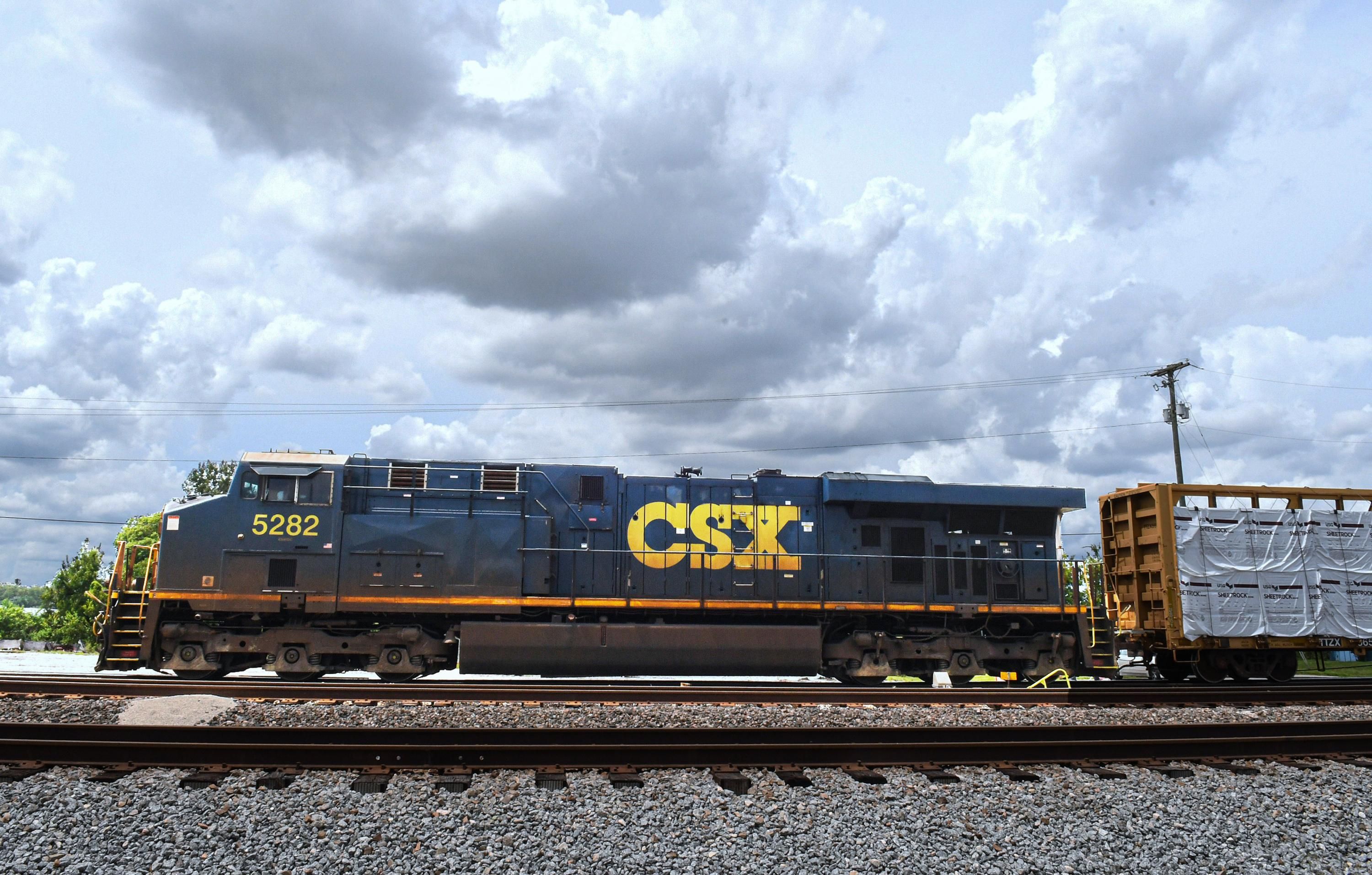 A freight train is seen in Orlando, Florida