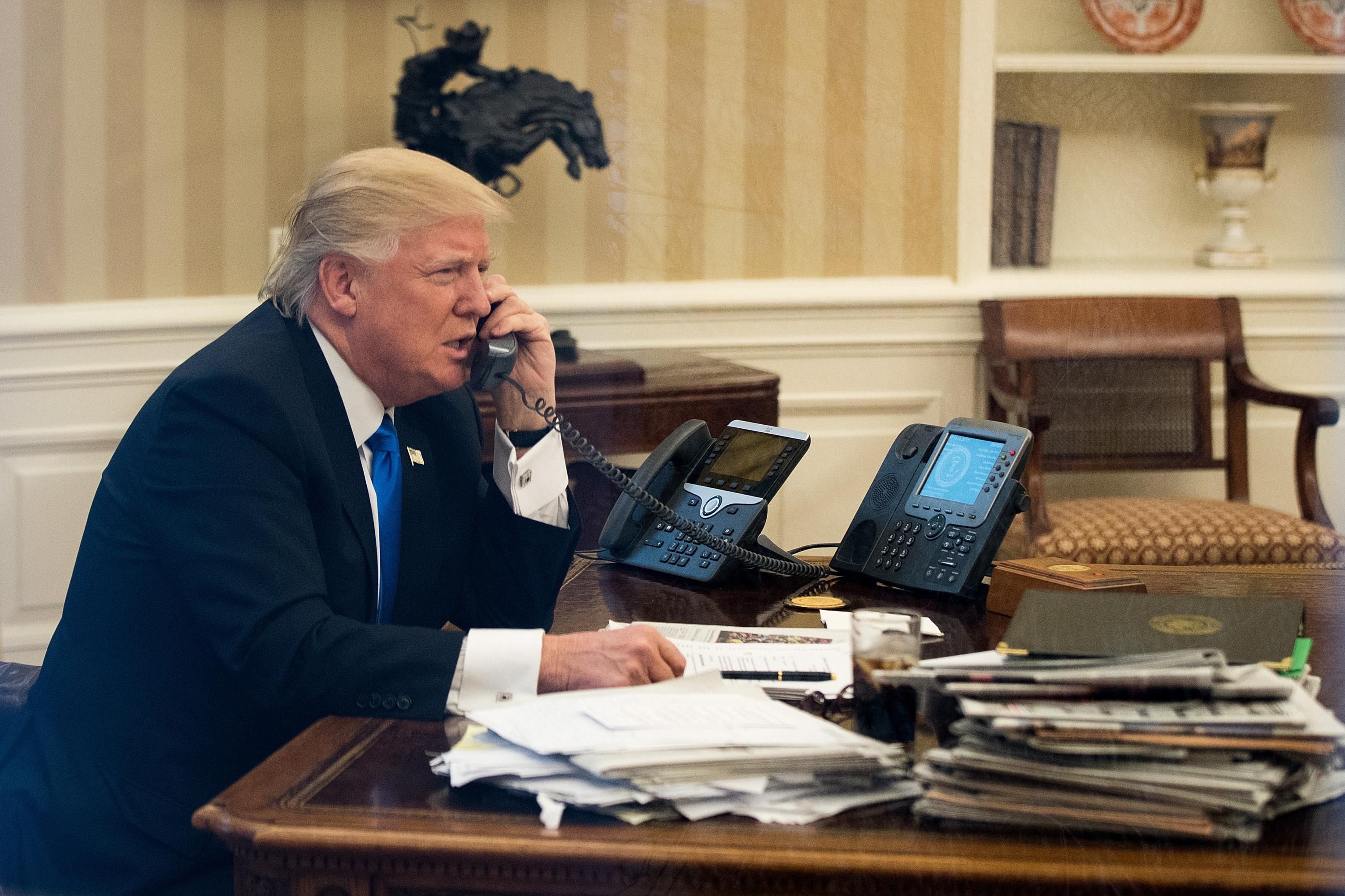 Donald Trump speaks on the phone