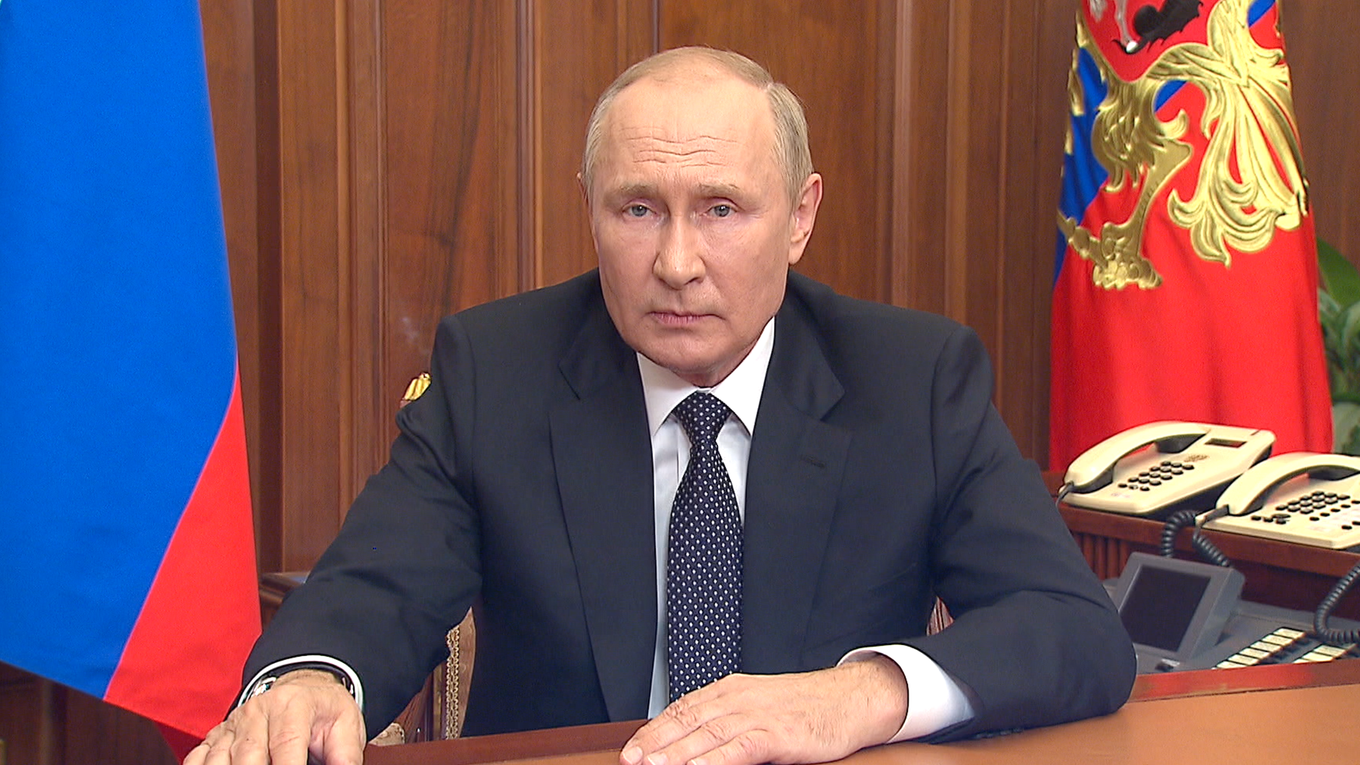 Russian President Vladimir Putin delivers a speech