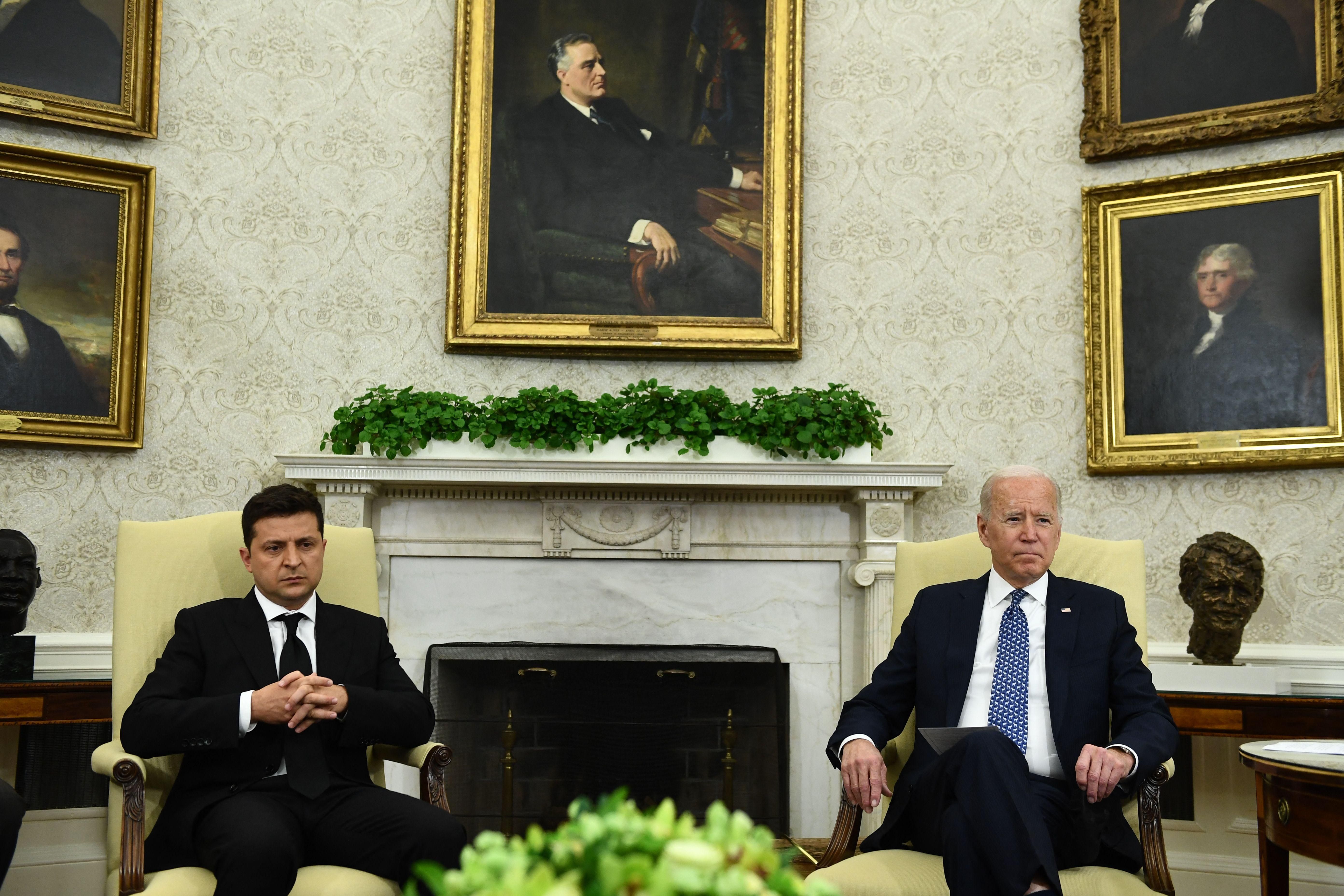 President Joe Biden meets with Ukraine's President Volodymyr Zelensky in the Oval Office