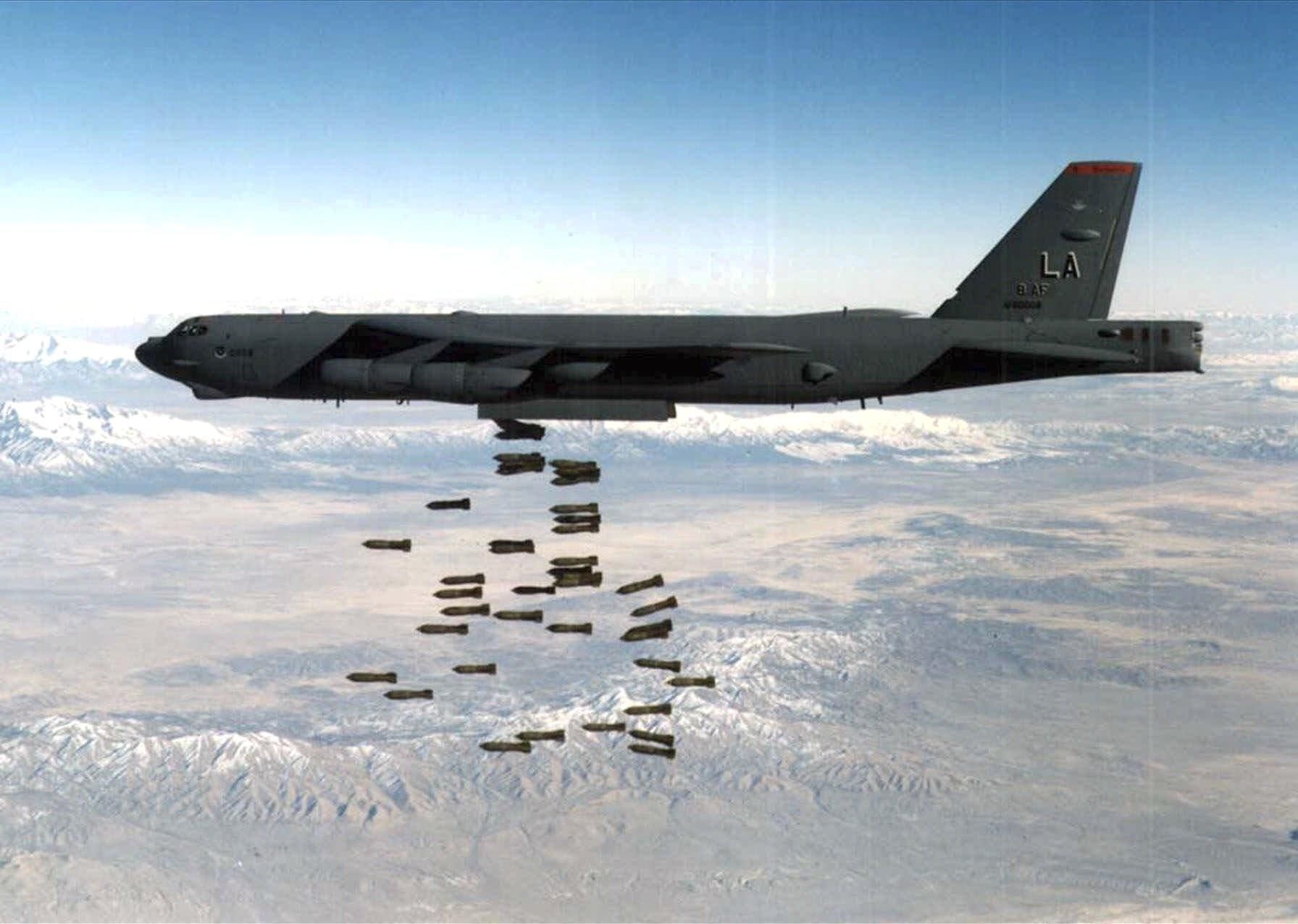 A B-52 drops bombs in this file photo, date unknown.