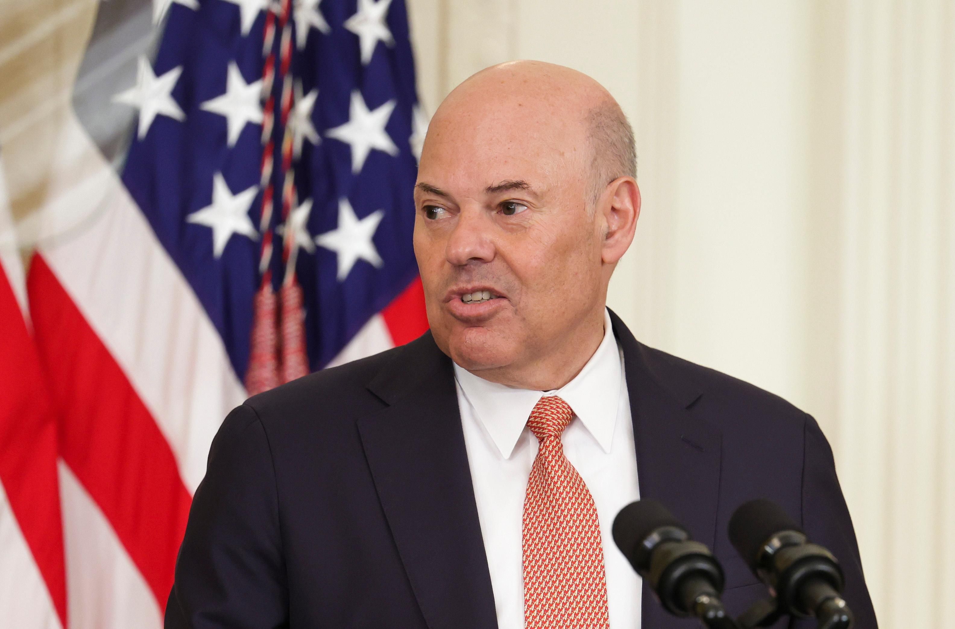 Postmaster General Louis DeJoy speaks at a White House ceremony