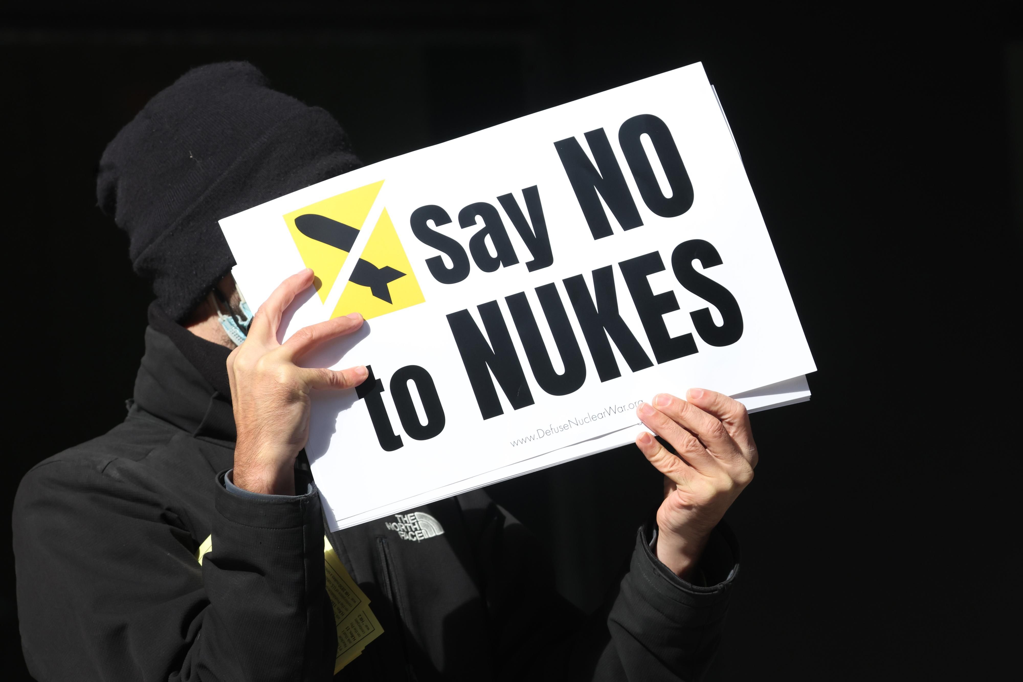 Sign reads "Say NO to Nukes."