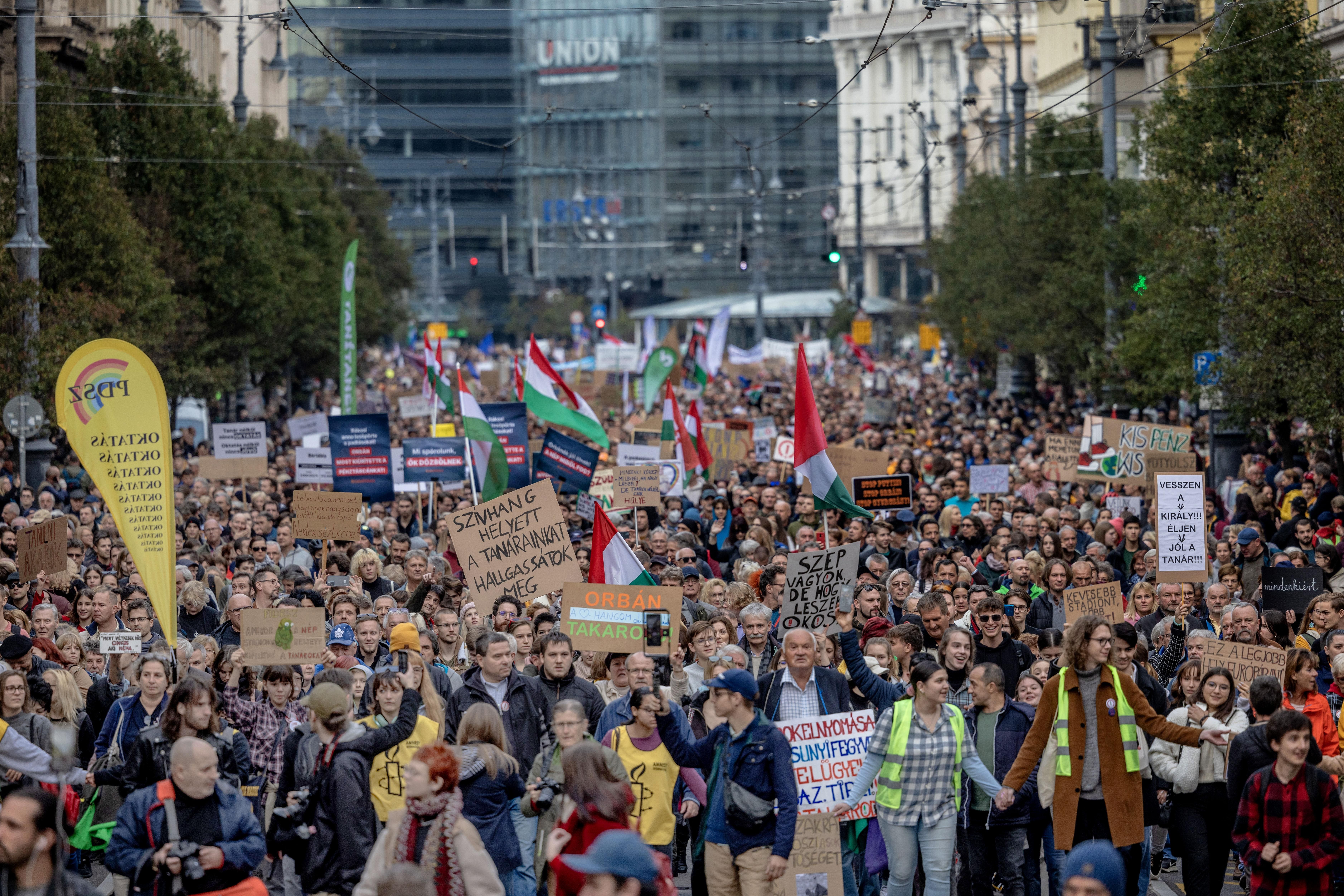 Tens of thousands marched in Budapest on Sunday