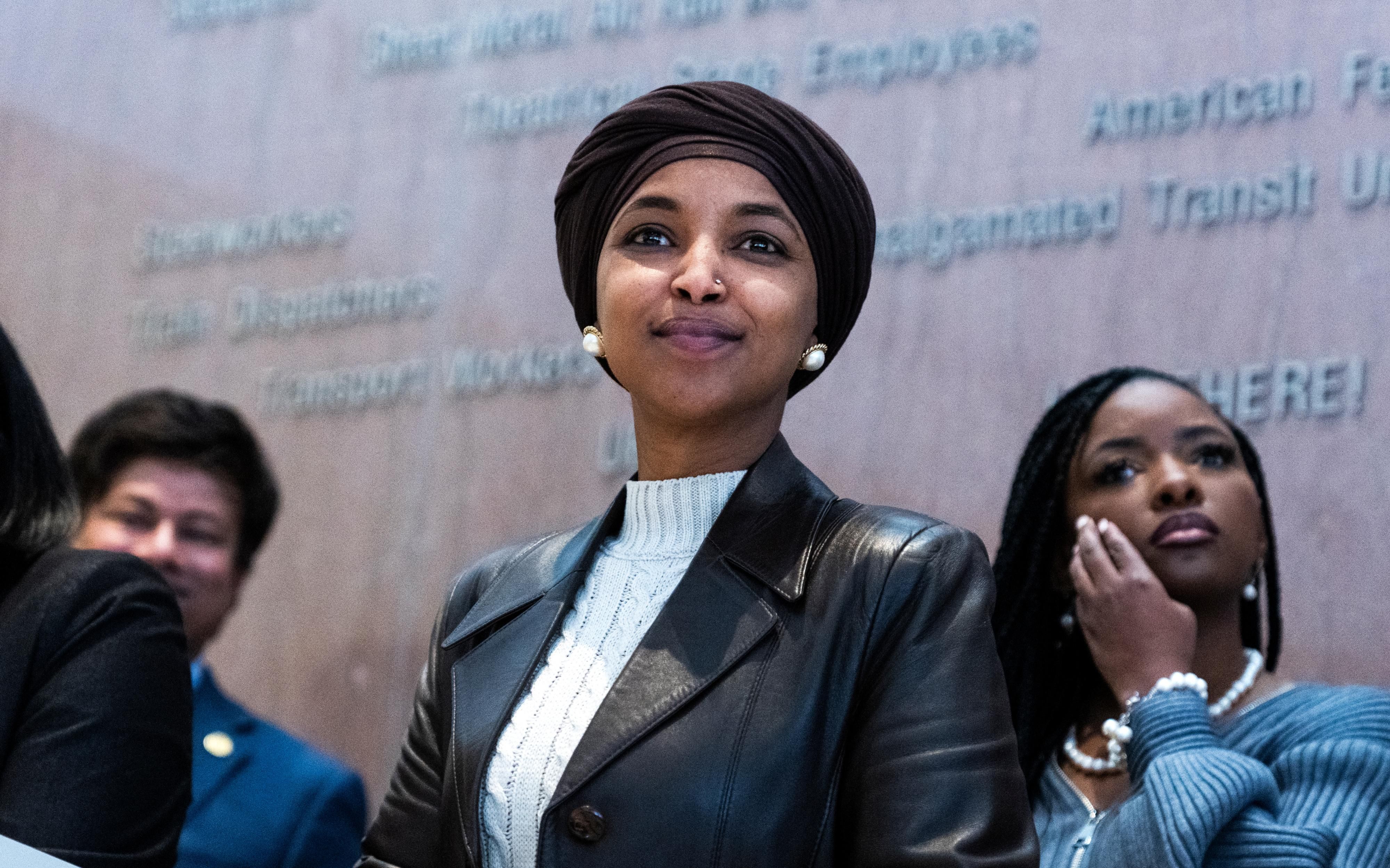 Rep. Ilhan Omar speaks at a press conference