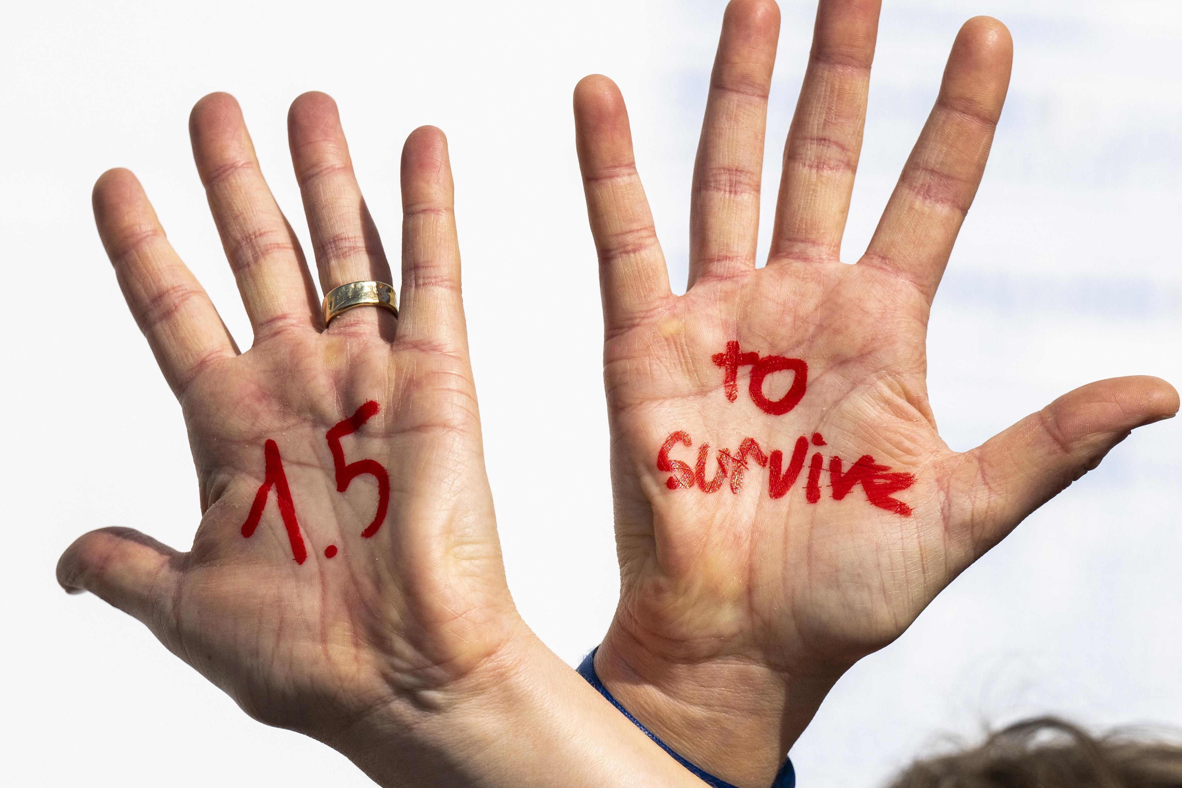 "1.5 to survive" message at protest