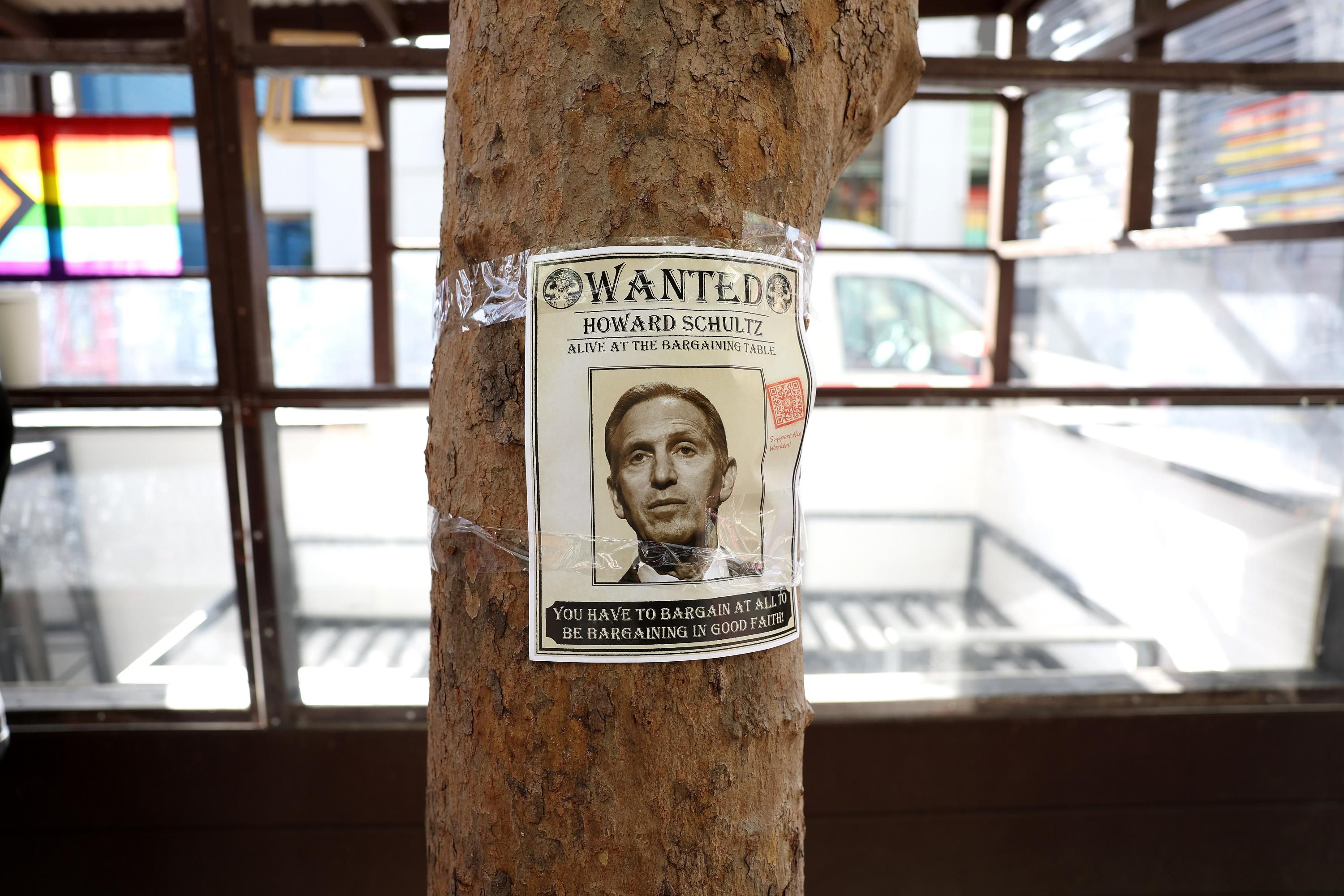 A fake "wanted" sign for Howard Schultz