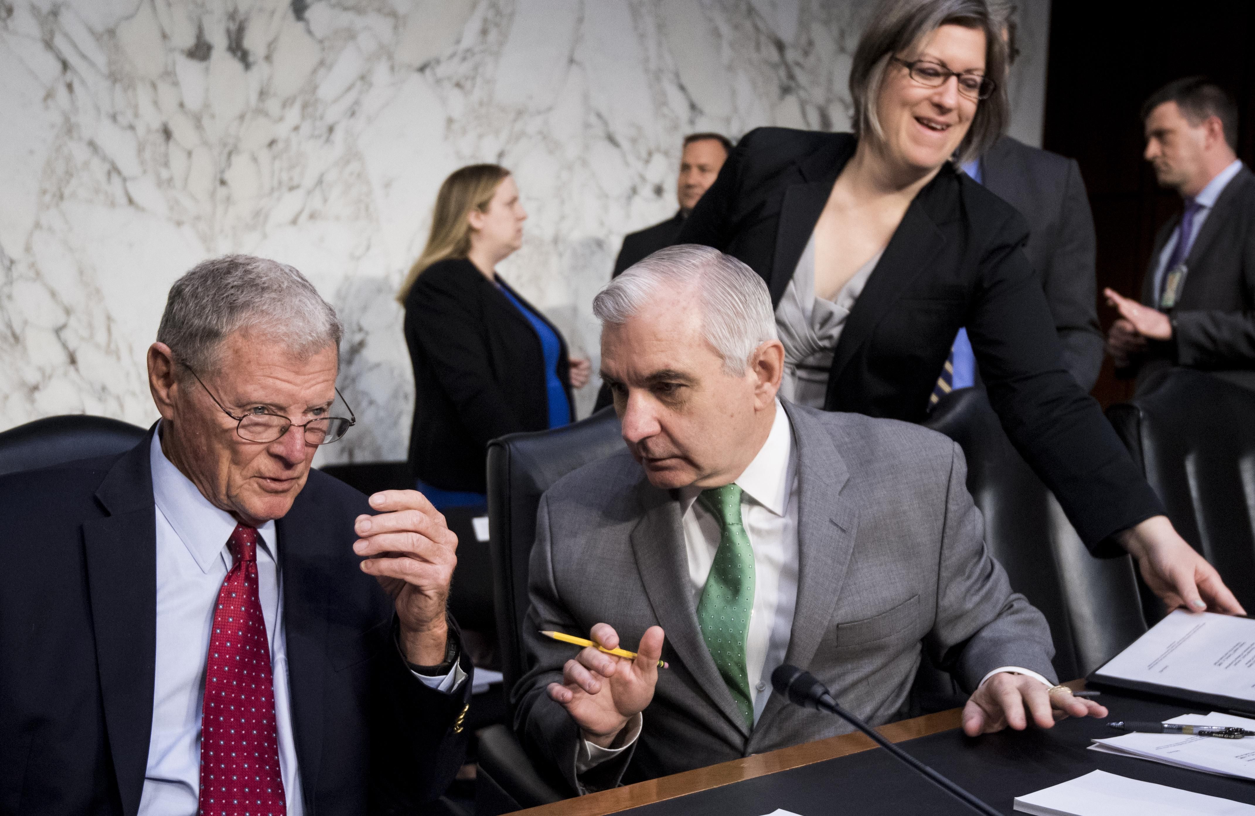 Sens. Jim Inhofe and Jack Reed during a Senate hearing