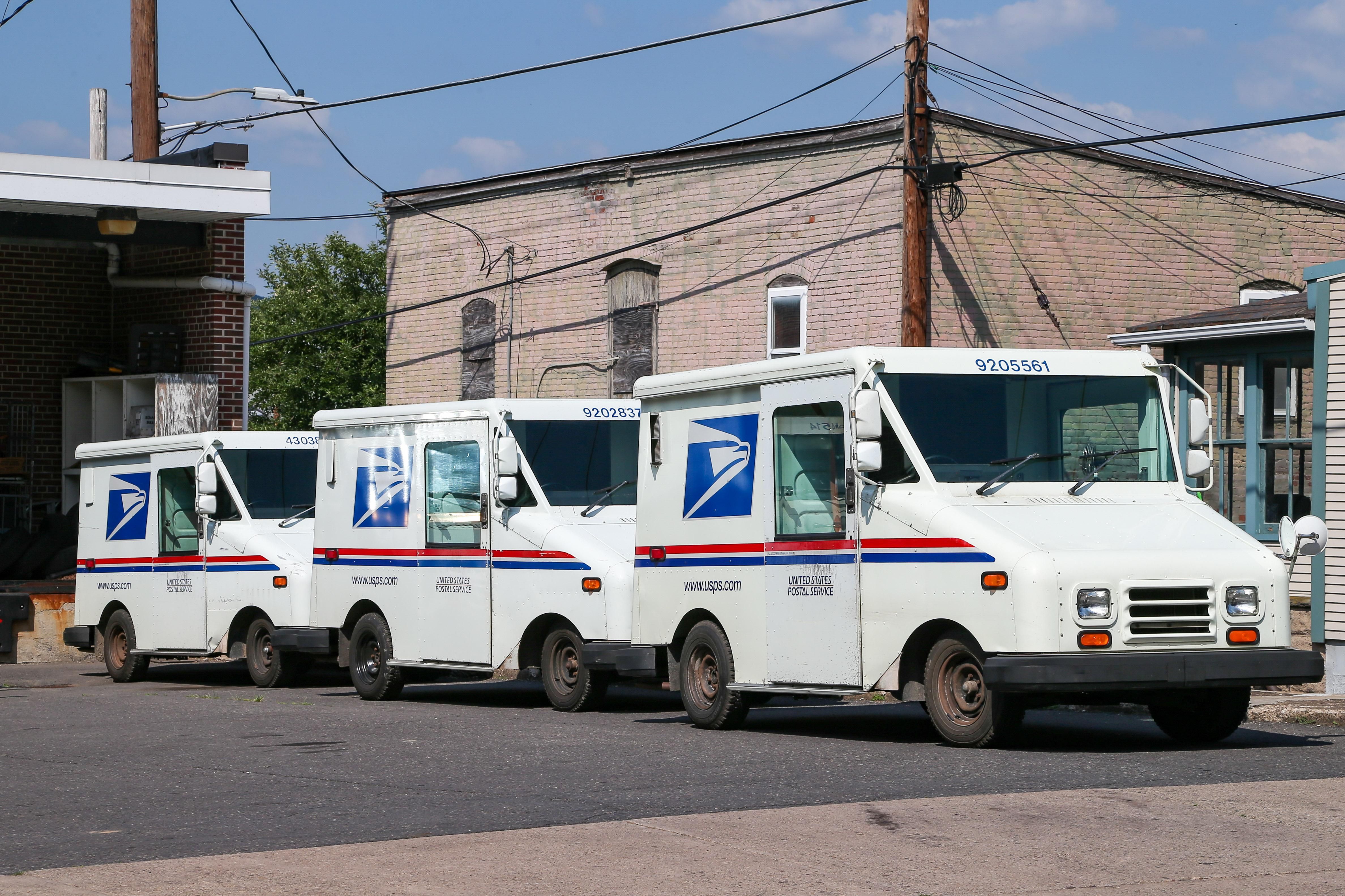 U.S. Postal Service vehicles are pictured in Pennsylvania