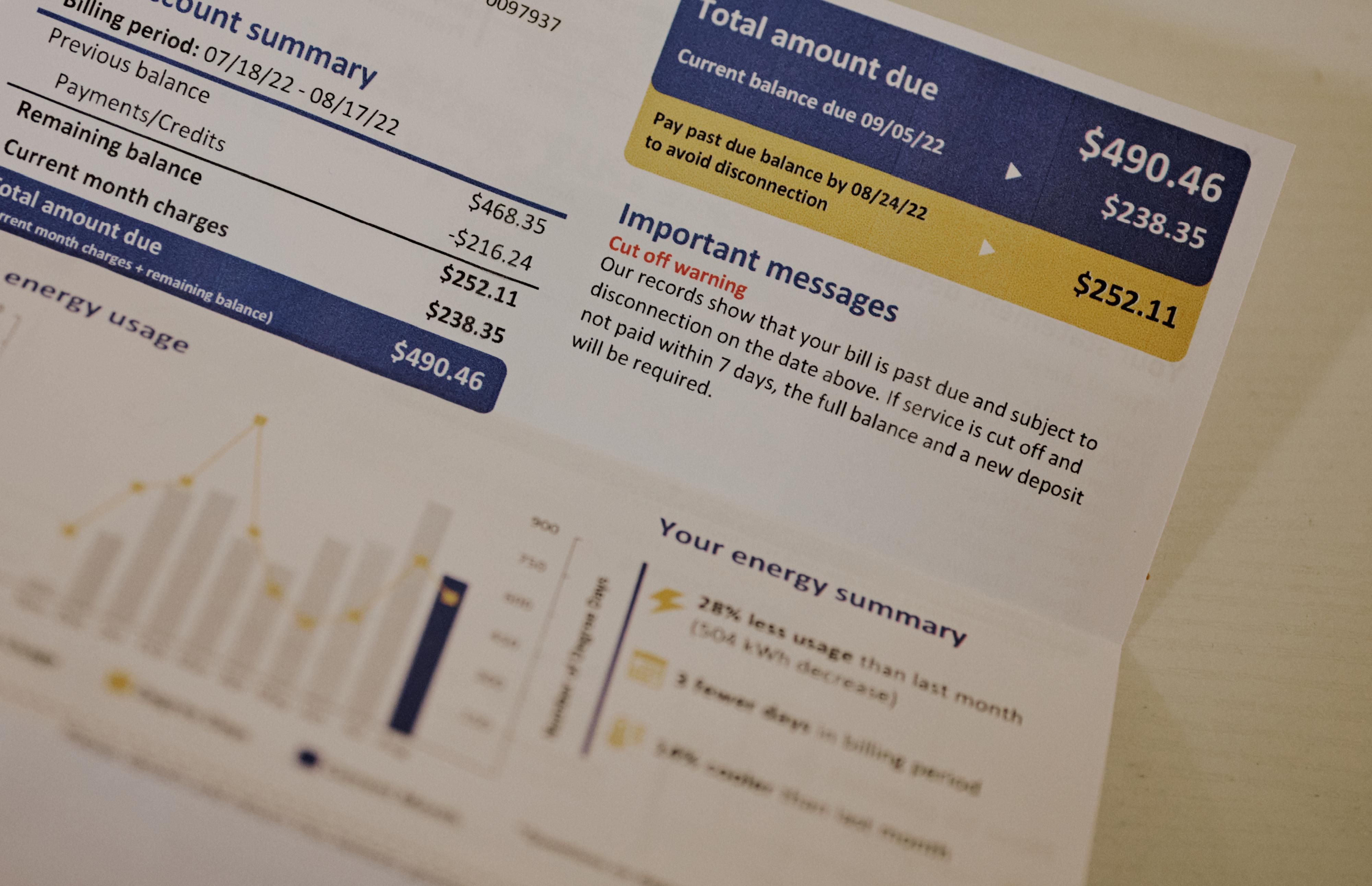 A Nashville, Tennessee resident's electricity bill is pictured
