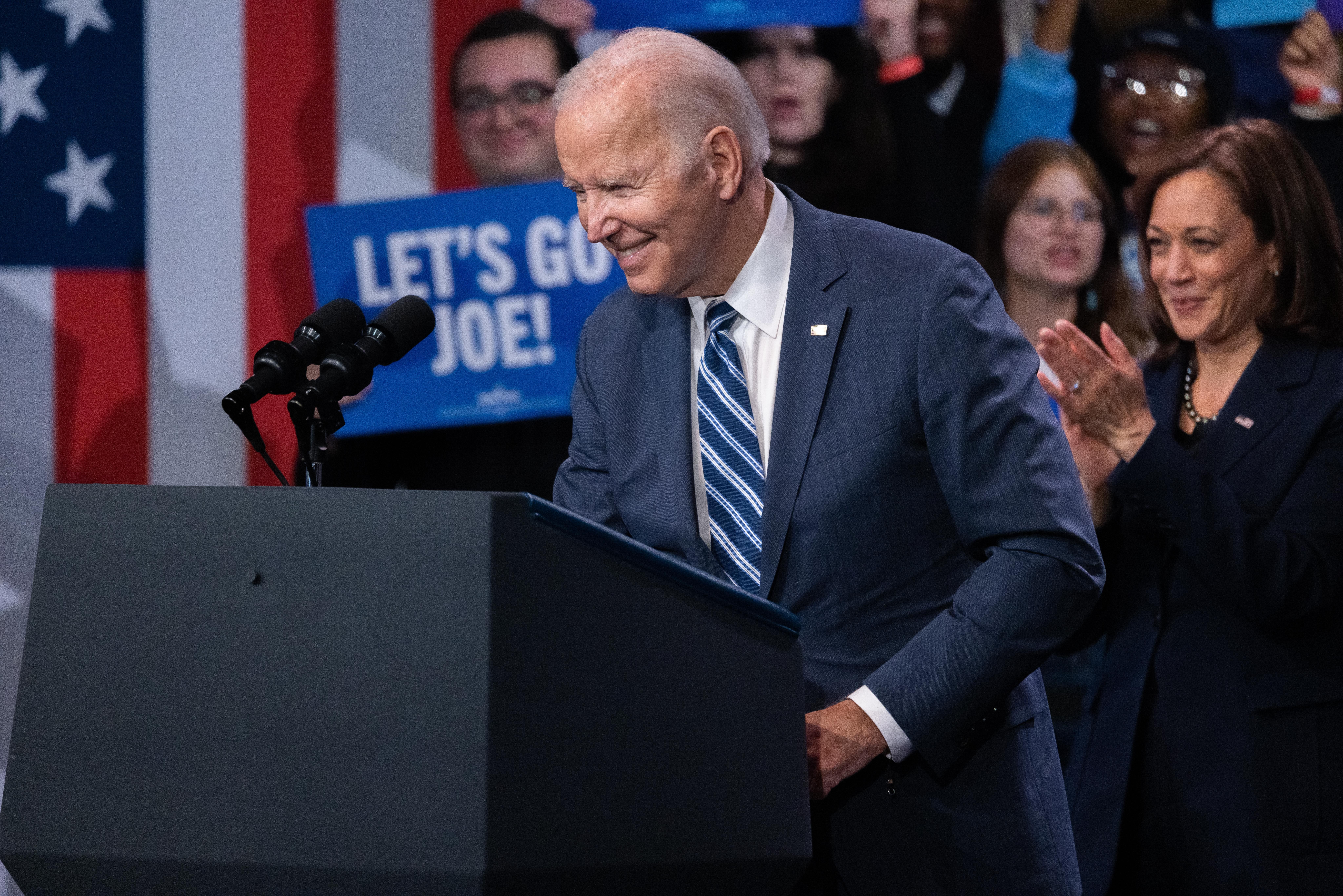 President Joe Biden speaks at a Democratic National Committee rally on November 10, 2022 in Washington, D.C.